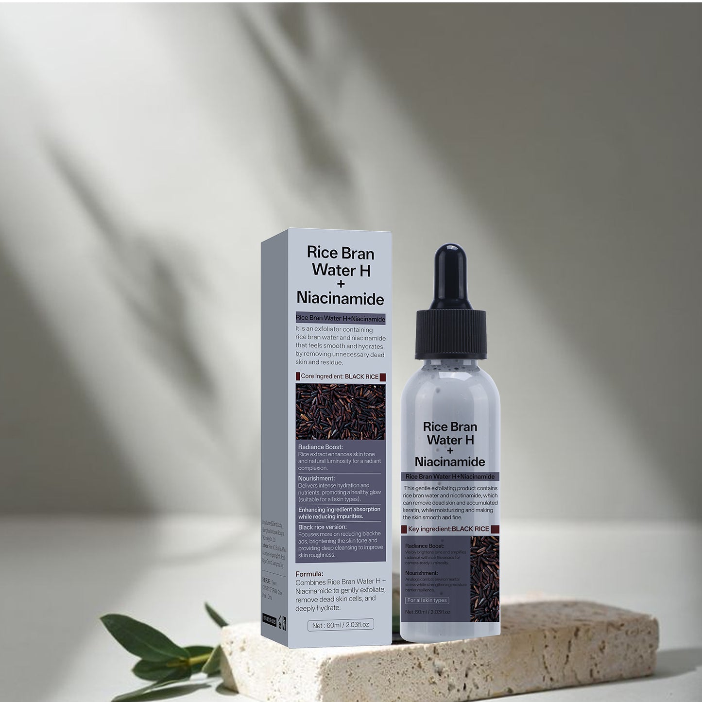 60ML Custom Formula Design Rice Bran Water Niacinamide Face Body Scrub Peeling Exfoliating Ampoule