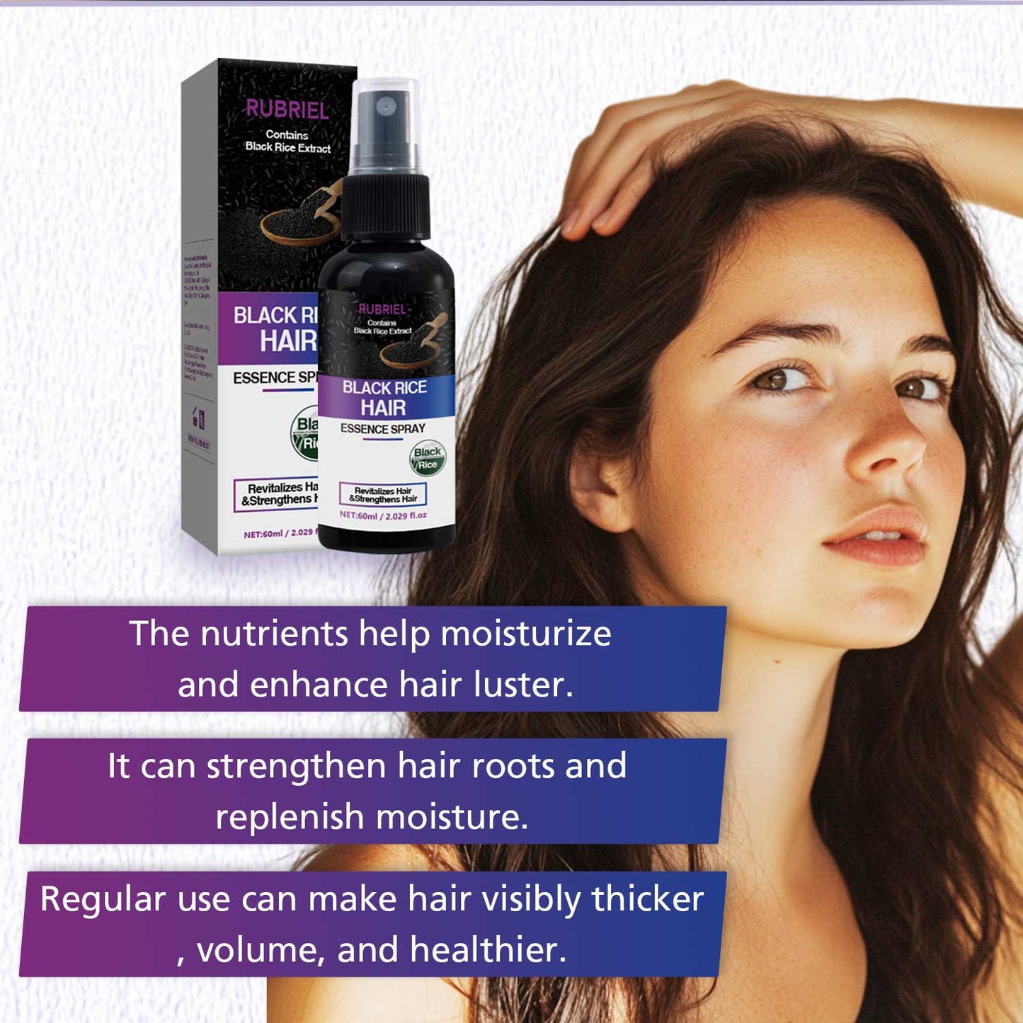 Custom Logo Wholesale 60ML Revitalize Strengthen Smooth Shiny Black Rice Hair Growth Spray