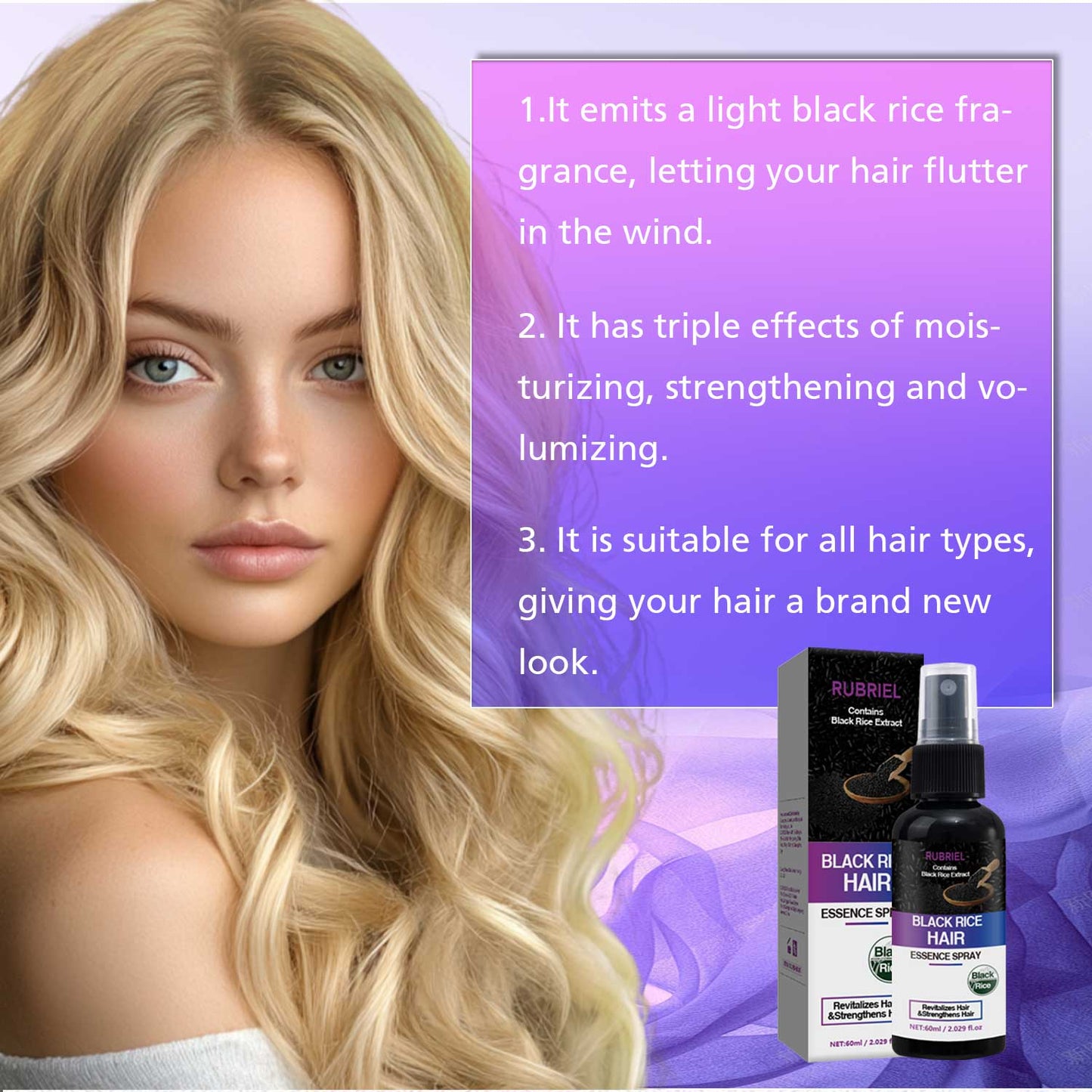 Custom Logo Wholesale 60ML Revitalize Strengthen Smooth Shiny Black Rice Hair Growth Spray