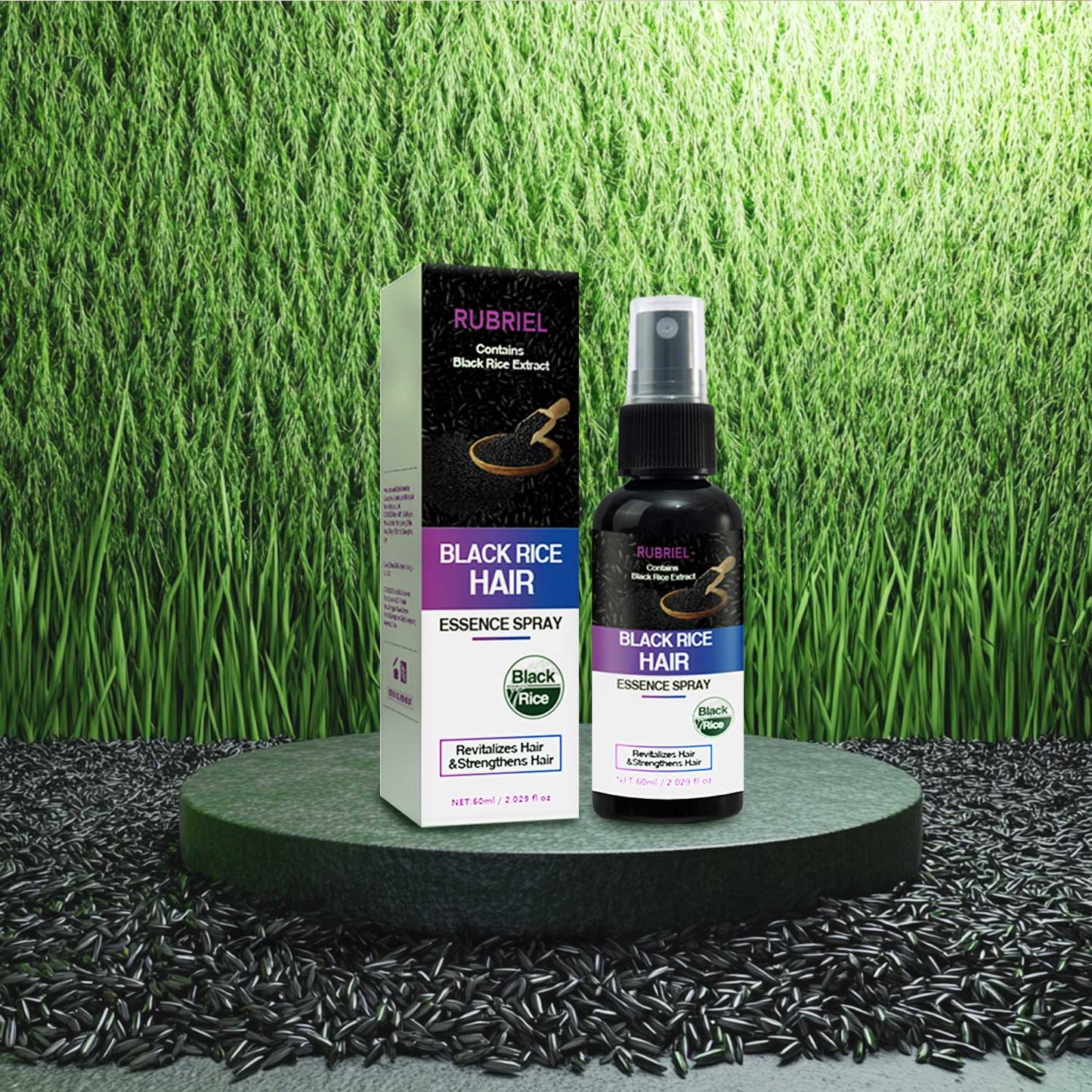 Custom Logo Wholesale 60ML Revitalize Strengthen Smooth Shiny Black Rice Hair Growth Spray