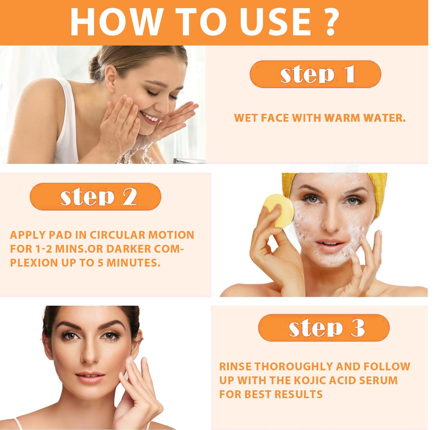 Custom Logo 30 Pads Acne Removal Blackheads Removal Brightening Deep Cleansing Turmeric Kojic Acid Face Cleansing Pads