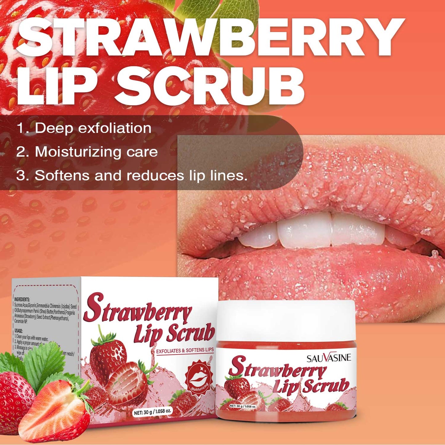 Skin Care Manufacturer 30g Strawberry Exfoliating Moisturizing Soft Tender Lip Scrub