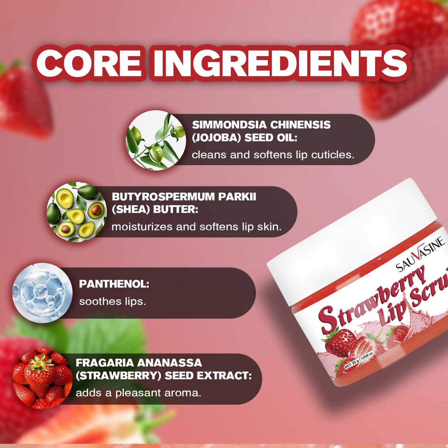 Skin Care Manufacturer 30g Strawberry Exfoliating Moisturizing Soft Tender Lip Scrub
