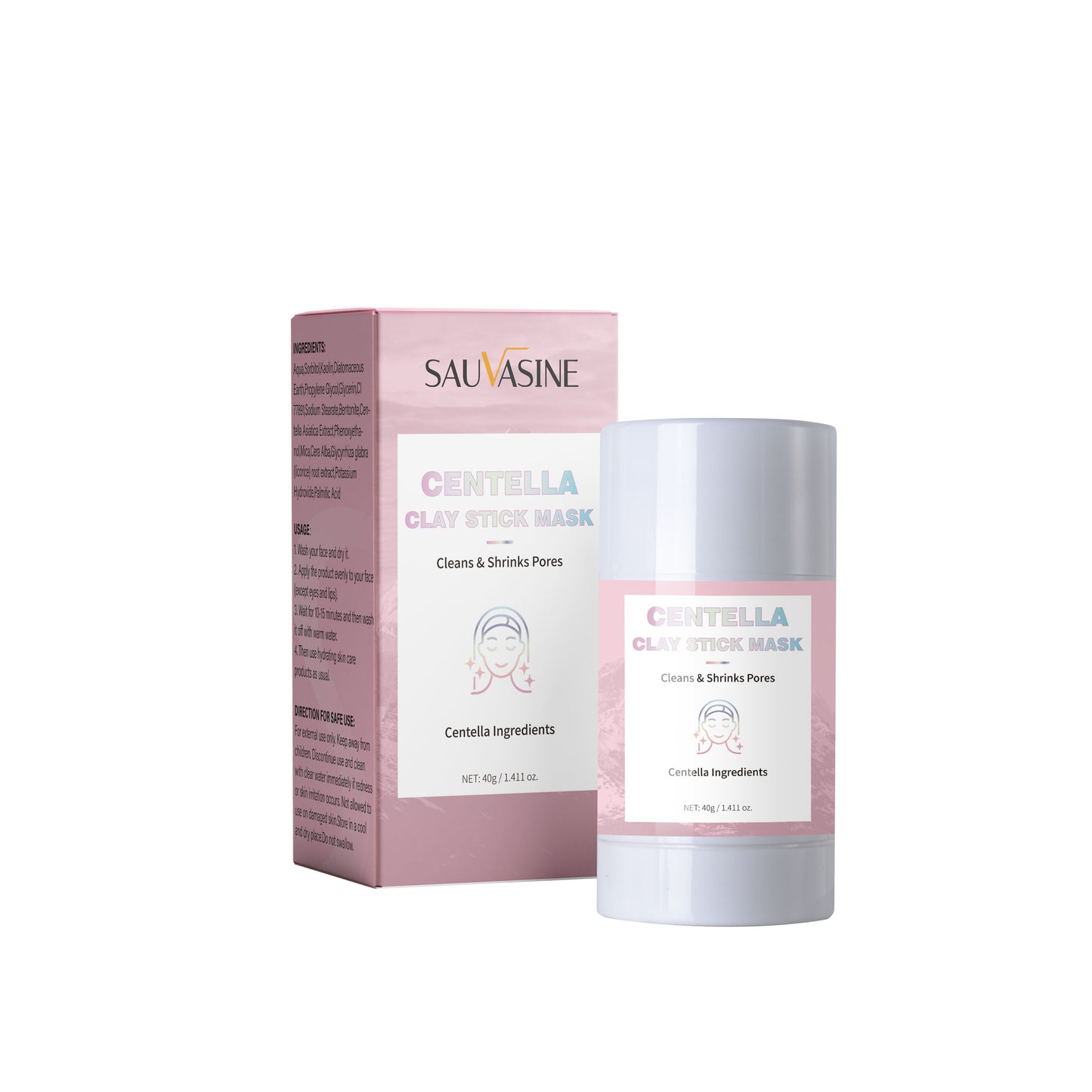 Custom Brand Wholesale 40g Cleansing Pores Brightening Moisturizing Centella Clay Stick Mask Pink Clay Mask