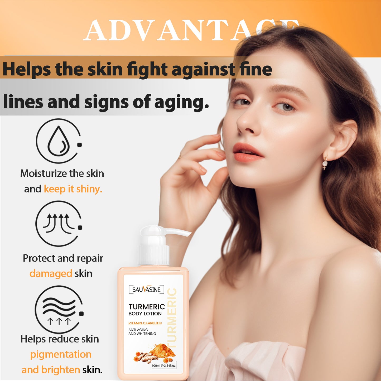 Cosmetics Supplier Wholesale 100ML Anti-aging Brightening Moisturizing Turmeric Body Lotion