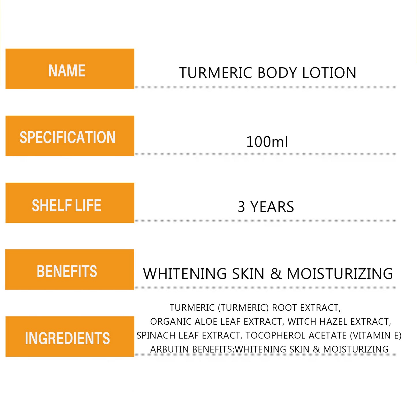 Cosmetics Supplier Wholesale 100ML Anti-aging Brightening Moisturizing Turmeric Body Lotion