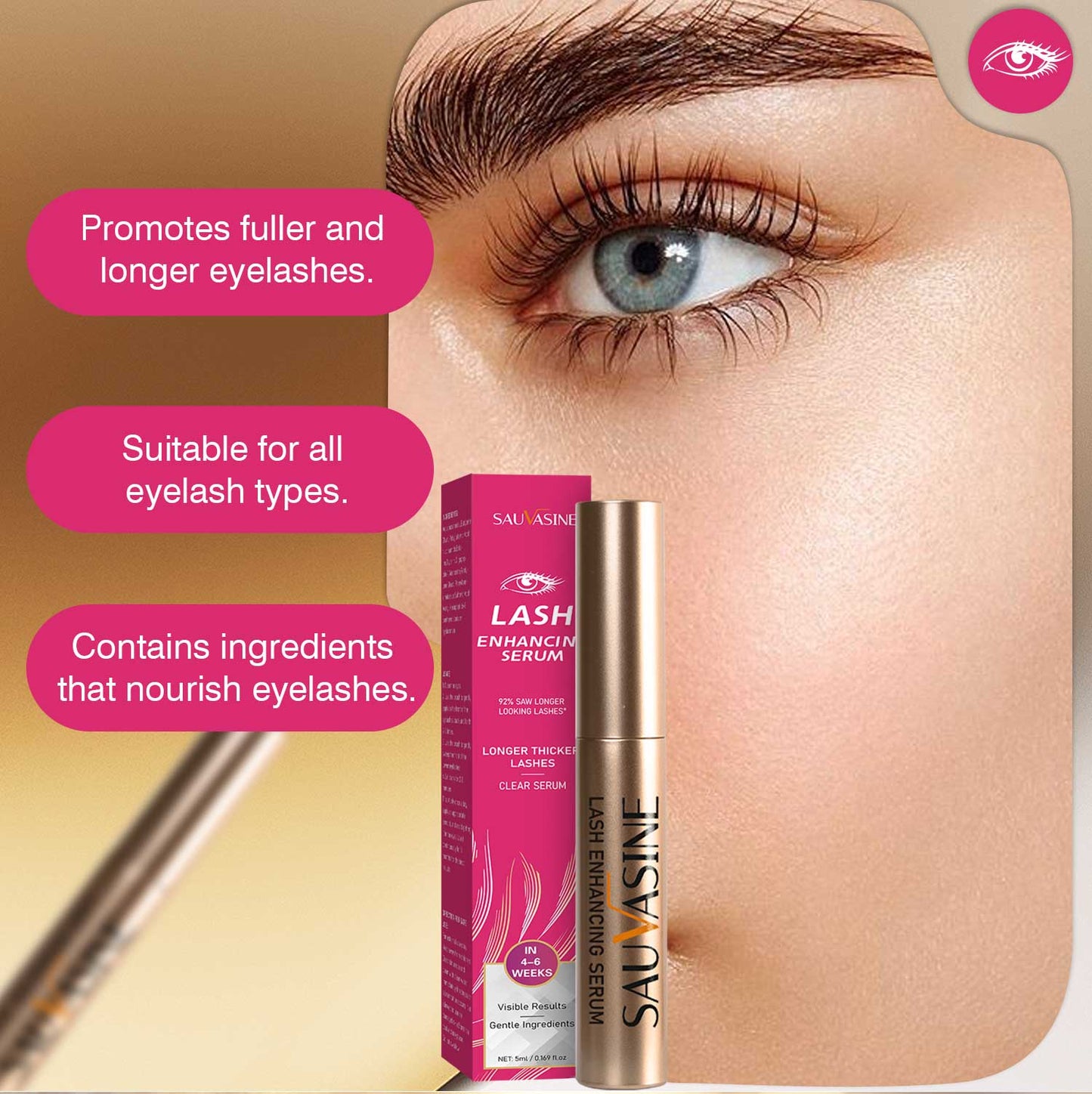 Custom Logo Wholesale 5ML Lash Enhancing Longer Thicker Eyelarsh Growth Serum