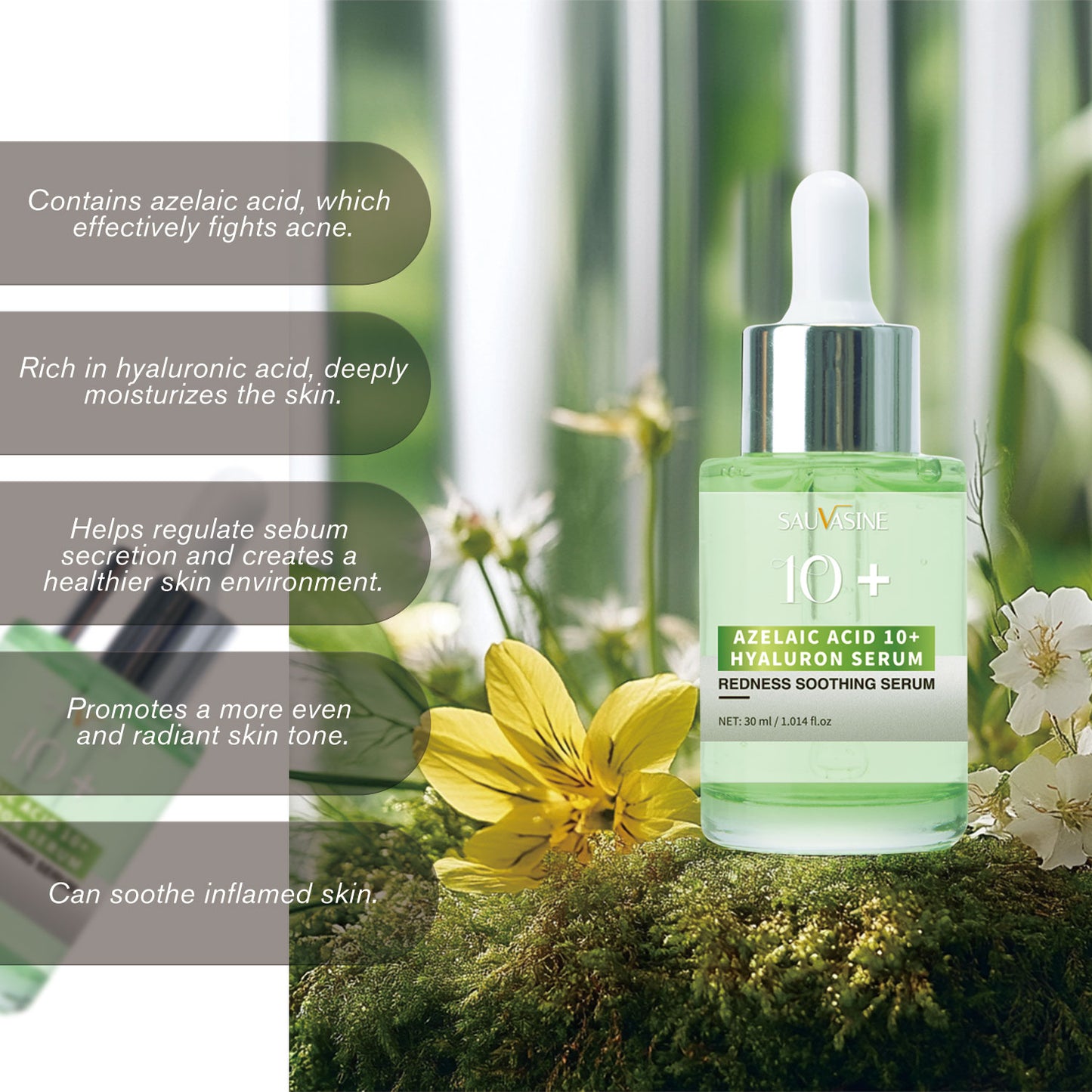 30ml Custom Logo Wholesale 10% Azelaic Acid Hyaluronic Acid Anti-acne Brightening Moisturizing Face Serum