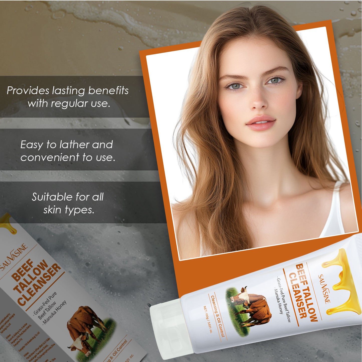 100g Deep Cleansing Moisturizing Beef Tallow Honey Facial Cleanser
