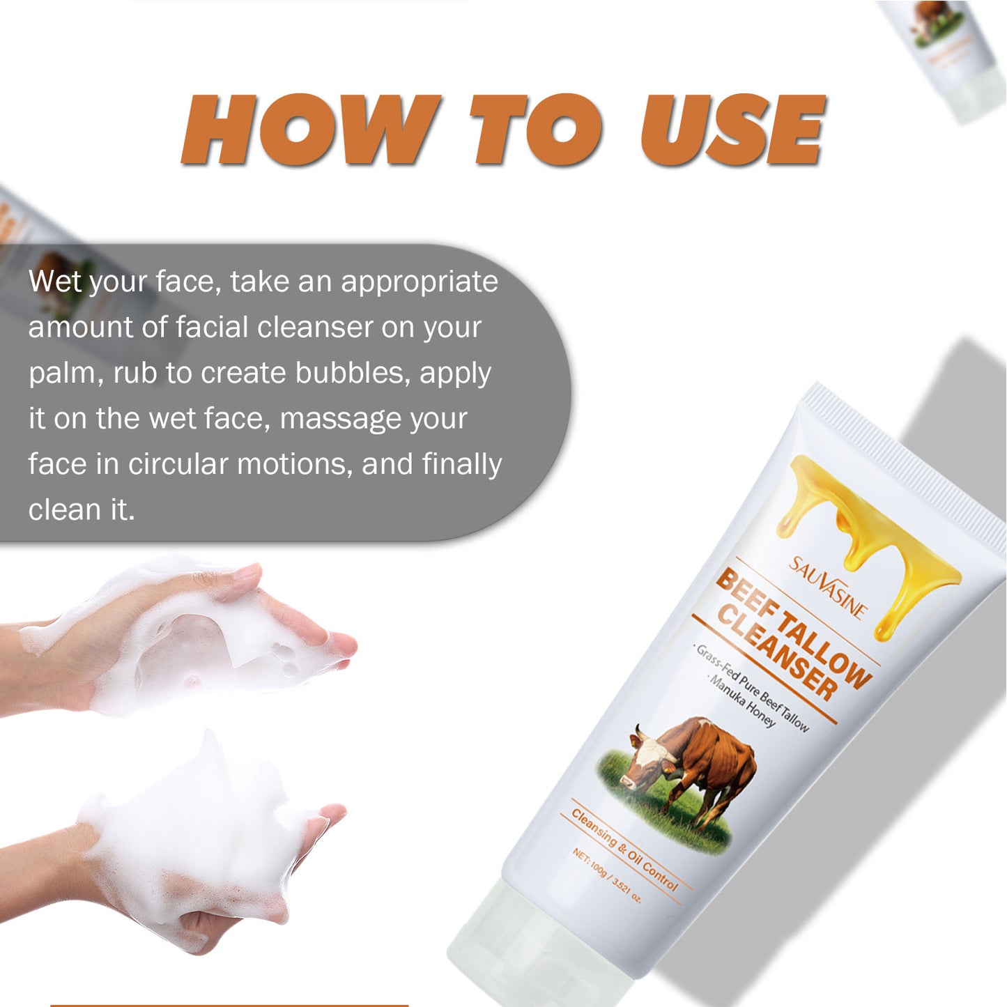 100g Deep Cleansing Moisturizing Beef Tallow Honey Facial Cleanser