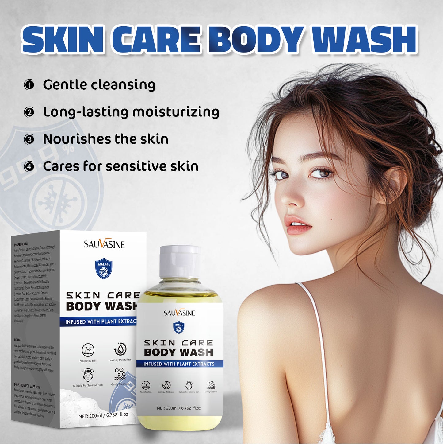 200ML OEM ODM Gentle Cleansing for Sensitive Skin Nourishing Long Lasting Moisturizing Rich Foam Antibacterial Antifungal Body Wash