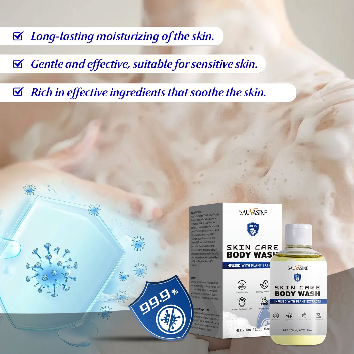 200ML OEM ODM Gentle Cleansing for Sensitive Skin Nourishing Long Lasting Moisturizing Rich Foam Antibacterial Antifungal Body Wash