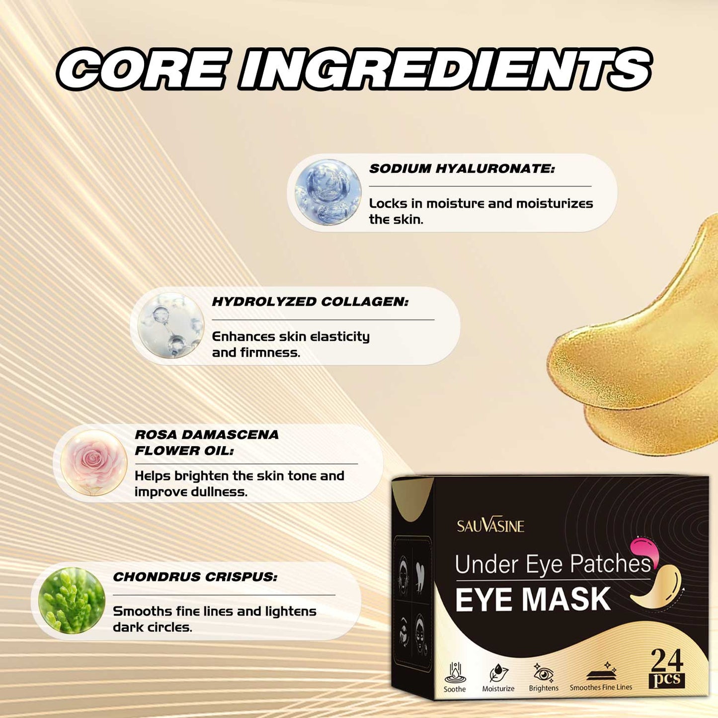 OEM ODM Wholesale 24 Pairs in One Box Anti-aging Anti-wrinkle Dark Circle Removal Firming Lifting Eye Patches