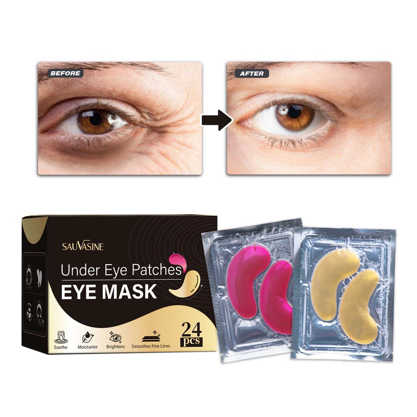 OEM ODM Wholesale 24 Pairs in One Box Anti-aging Anti-wrinkle Dark Circle Removal Firming Lifting Eye Patches