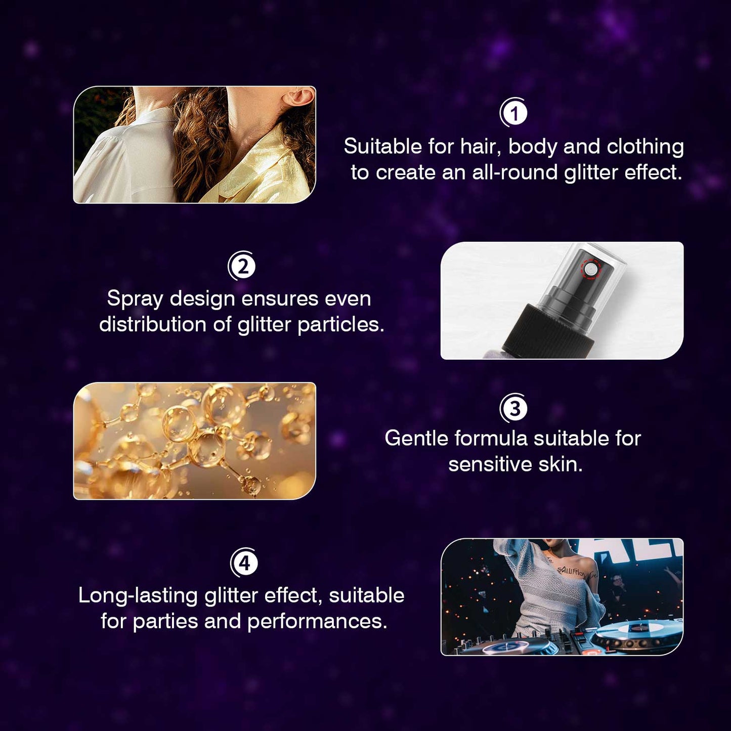 Cosmetics OEM 60ML Party Performance Long Lasting Body Shimmer Glitter Spray