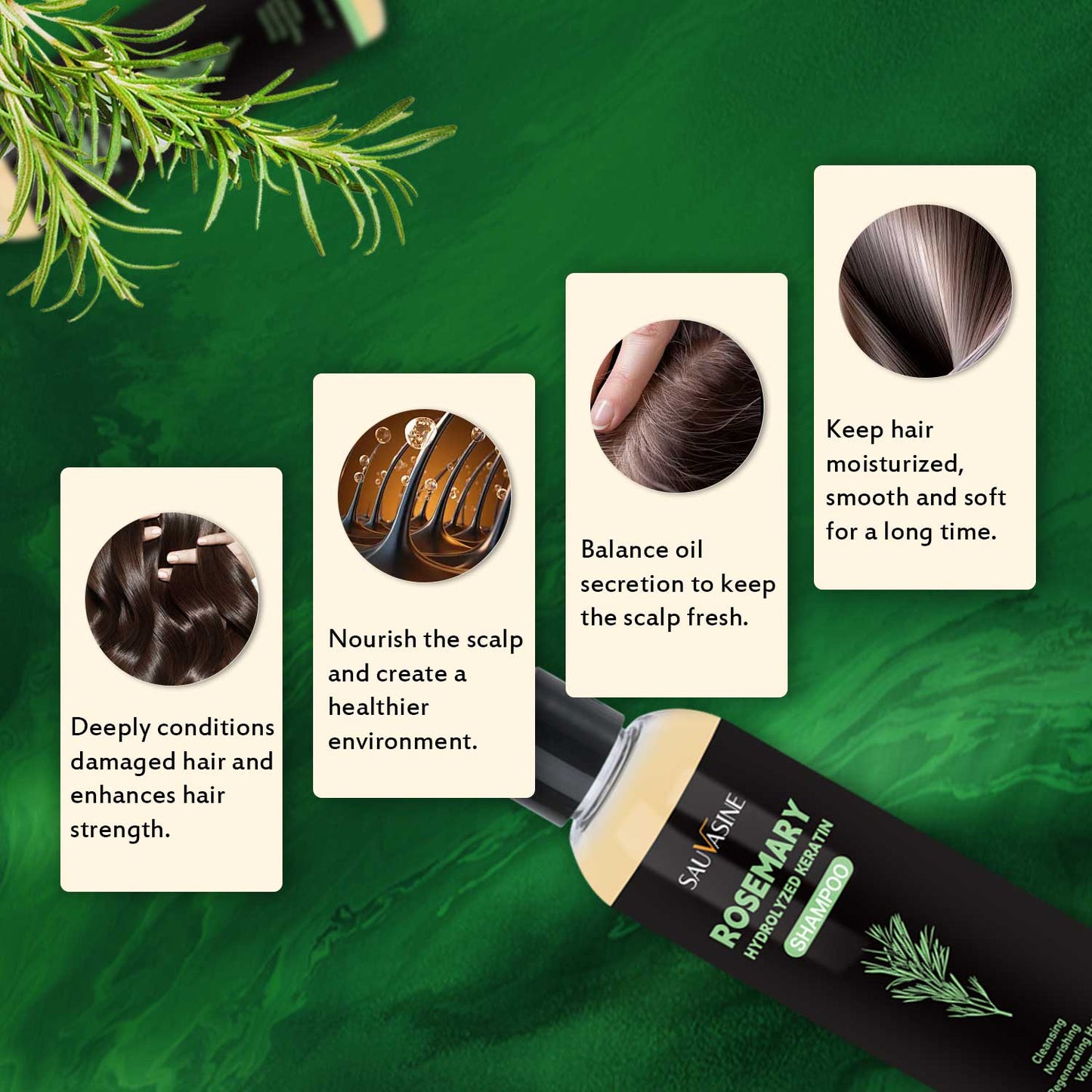 200ML Private Label Deep Nourshing Repairing Damaged Hair Strength Hair Root Smoothing Rosemary Hydralyzeo Keratn Shampoo