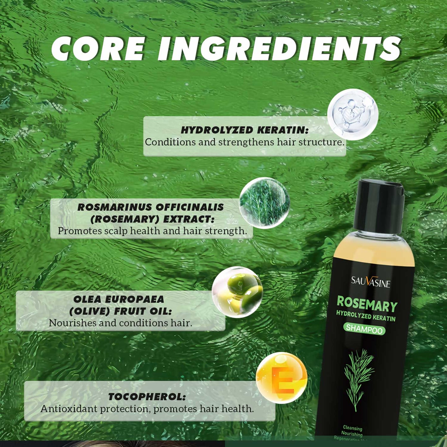 200ML Private Label Deep Nourshing Repairing Damaged Hair Strength Hair Root Smoothing Rosemary Hydralyzeo Keratn Shampoo