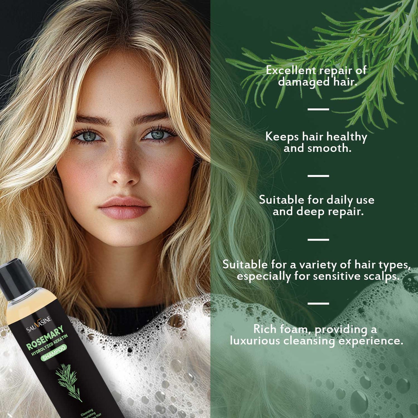 200ML Private Label Deep Nourshing Repairing Damaged Hair Strength Hair Root Smoothing Rosemary Hydralyzeo Keratn Shampoo