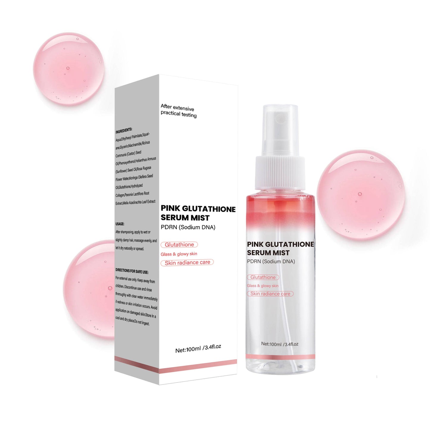Custom Logo 100ML Brightening Moisturizing Pink Glutathione Serum Mist