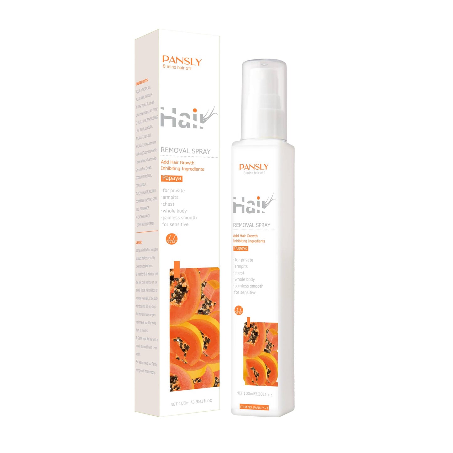 OEM ODM 100ml Papaya Summer Beach Bikini Ten Minutes Hair Removal Hair Removal Spray Inhibit the Growth of Hair