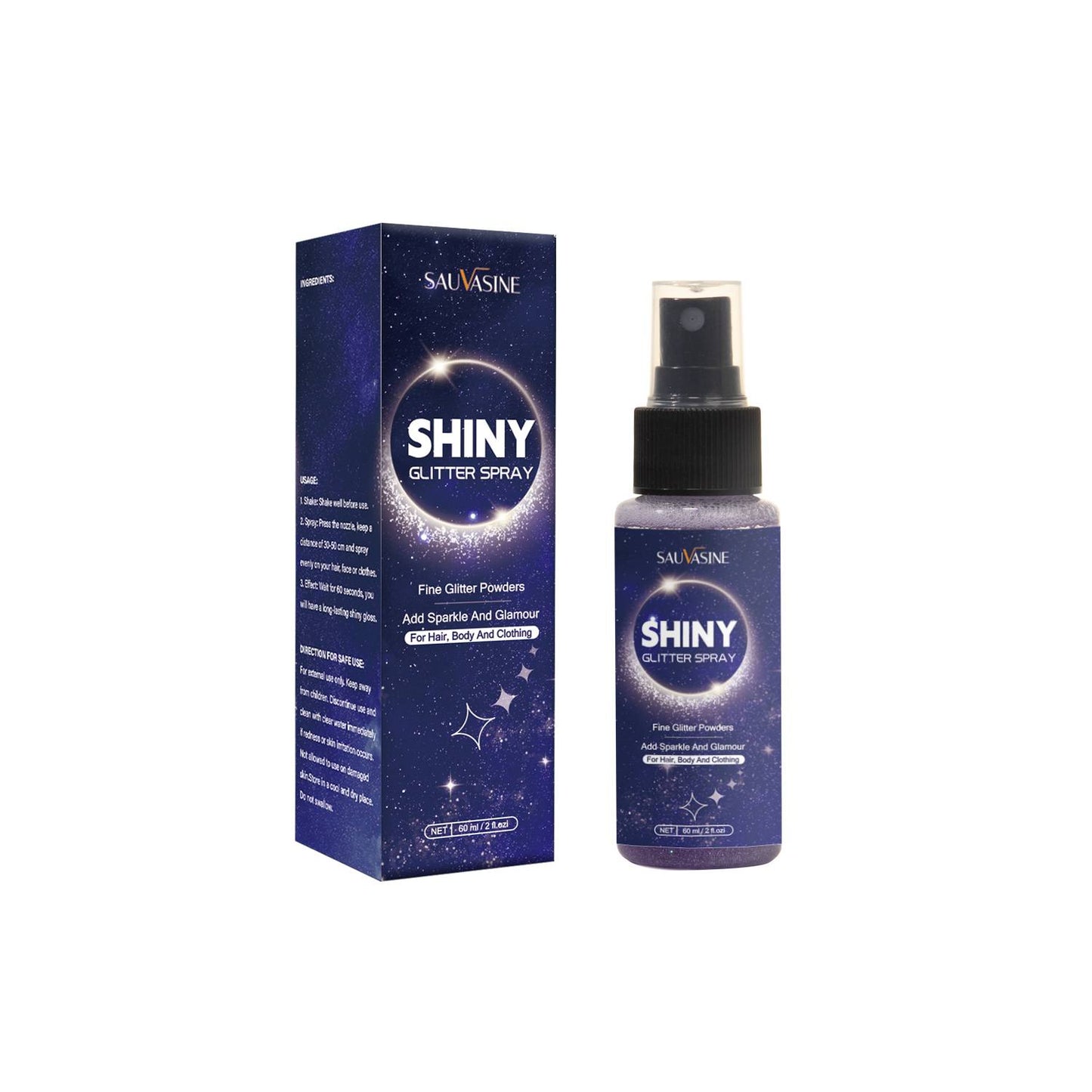 Cosmetics OEM 60ML Party Performance Long Lasting Body Shimmer Glitter Spray