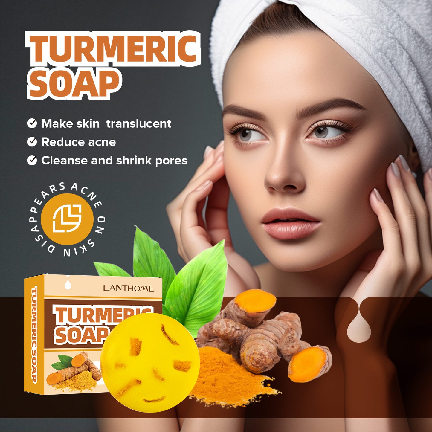 Custom Private Label 100g Anti-acne Shrinking Pores Improving Skin Dull Turmeric Ginger Face Body Soap