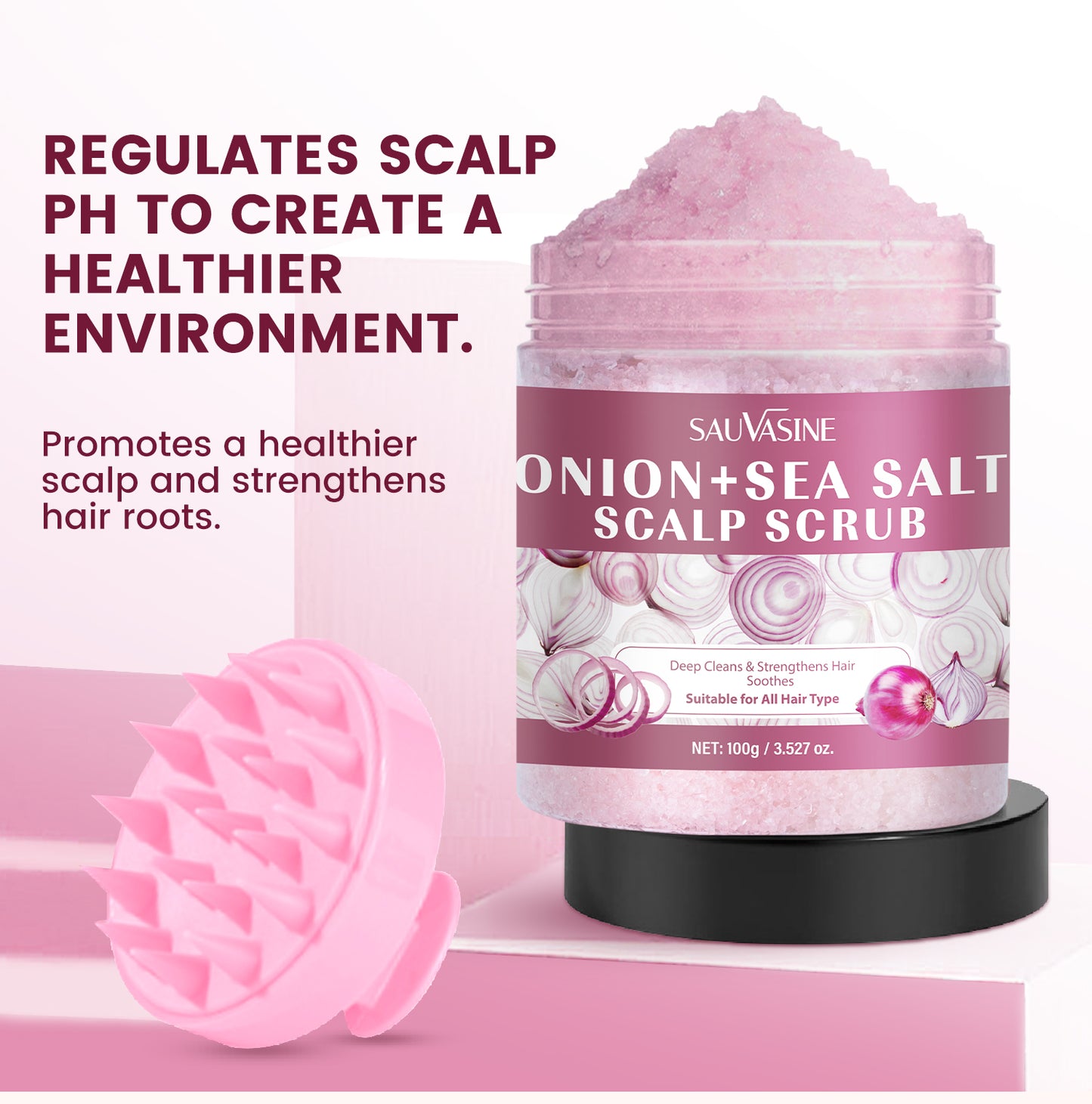 100g Custom Logo Deep Cleansing Strengthens Hair Root Onion Sea Salt Scalp Scrub