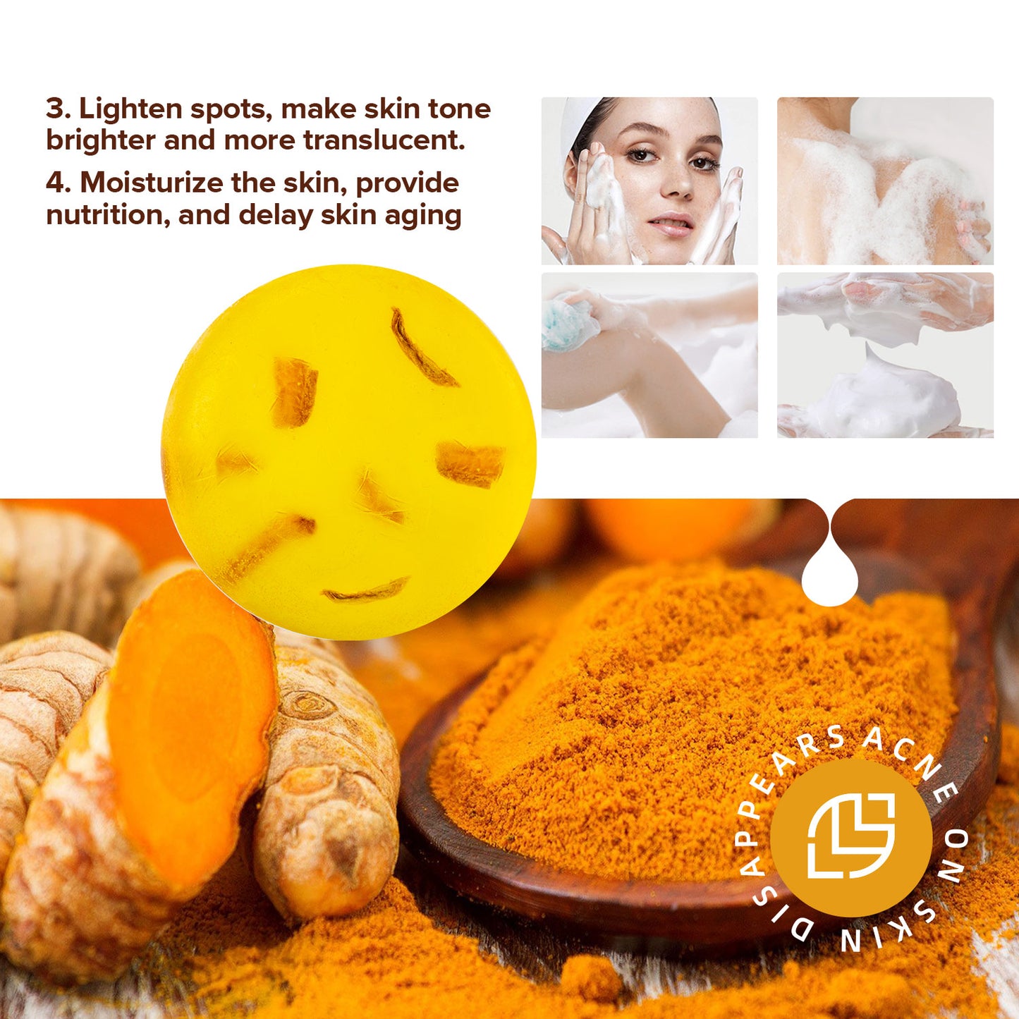 Custom Private Label 100g Anti-acne Shrinking Pores Improving Skin Dull Turmeric Ginger Face Body Soap