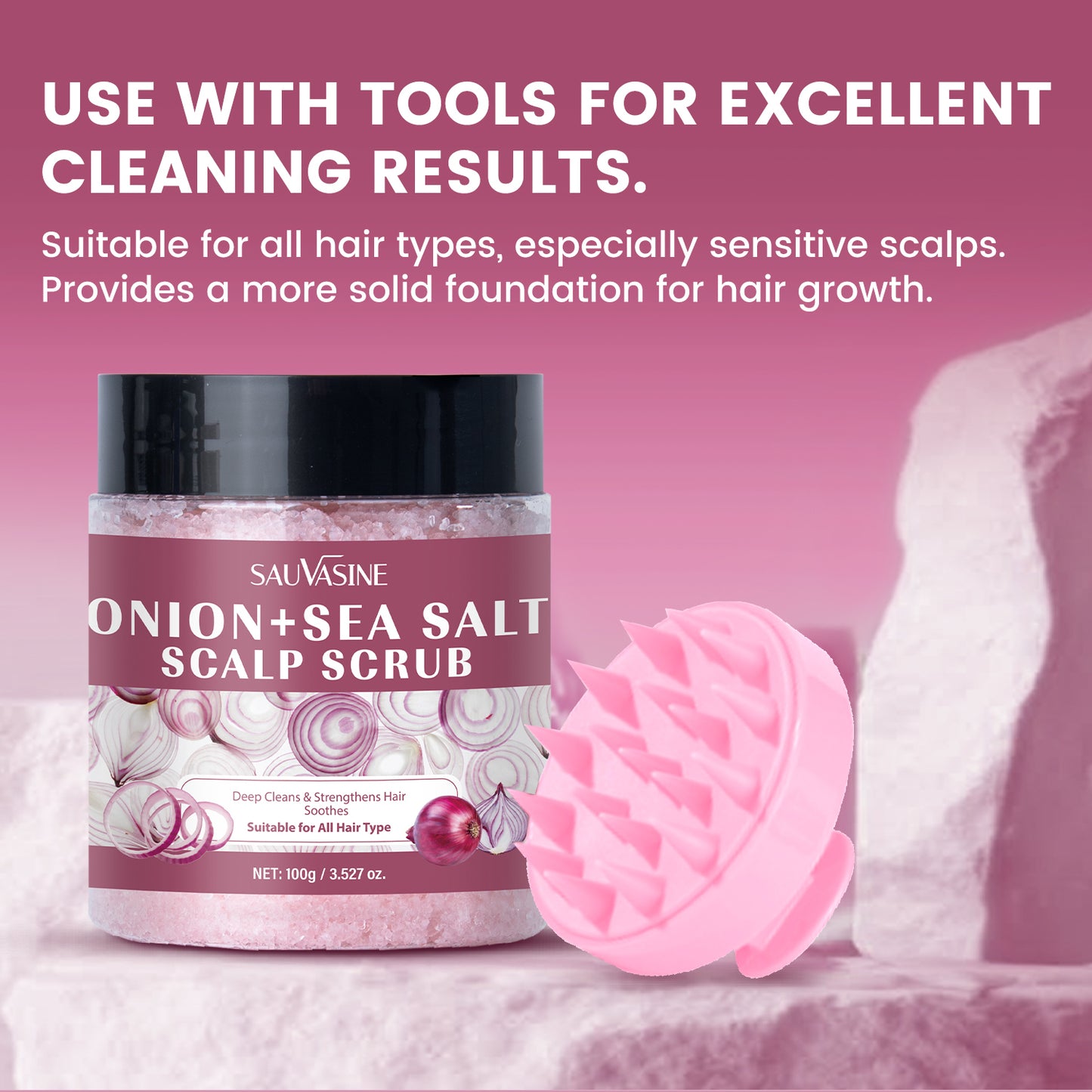100g Custom Logo Deep Cleansing Strengthens Hair Root Onion Sea Salt Scalp Scrub
