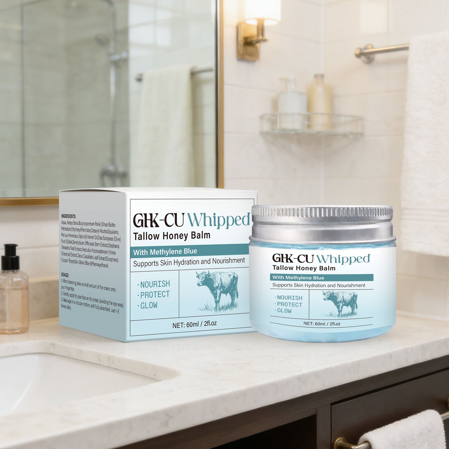 product actual picture For OEM ODM 50g Moisturizing Repairing GHK-CU Whipped Tallow Honey Balm