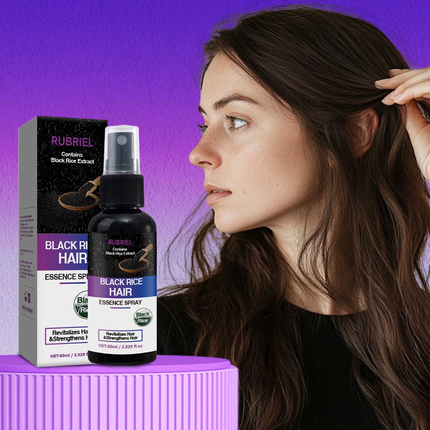 Custom Logo Wholesale 60ML Revitalize Strengthen Smooth Shiny Black Rice Hair Growth Spray