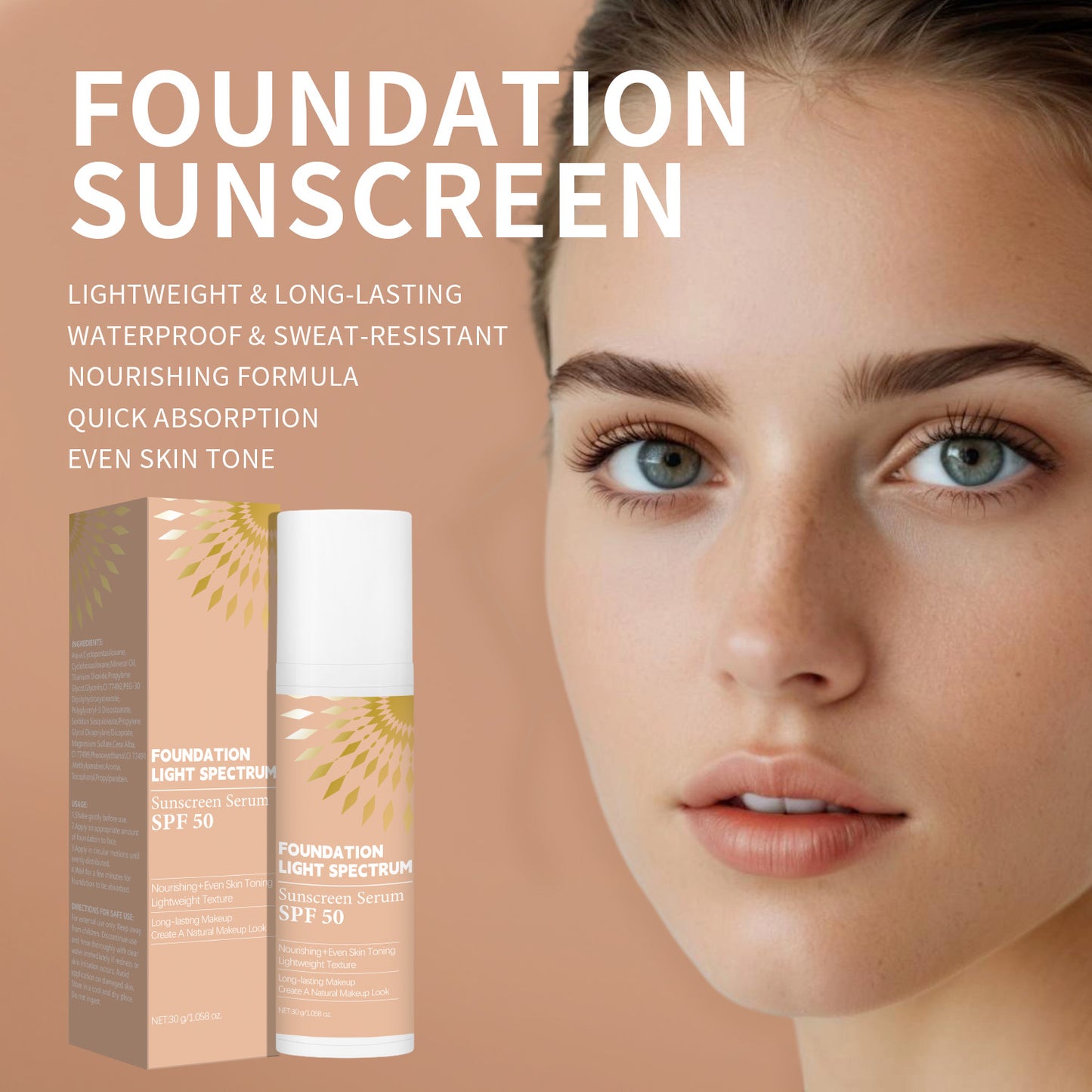 OEM ODM 30g Natural Waterproof Long Lasting SPF50 Sunscreen Foundation
