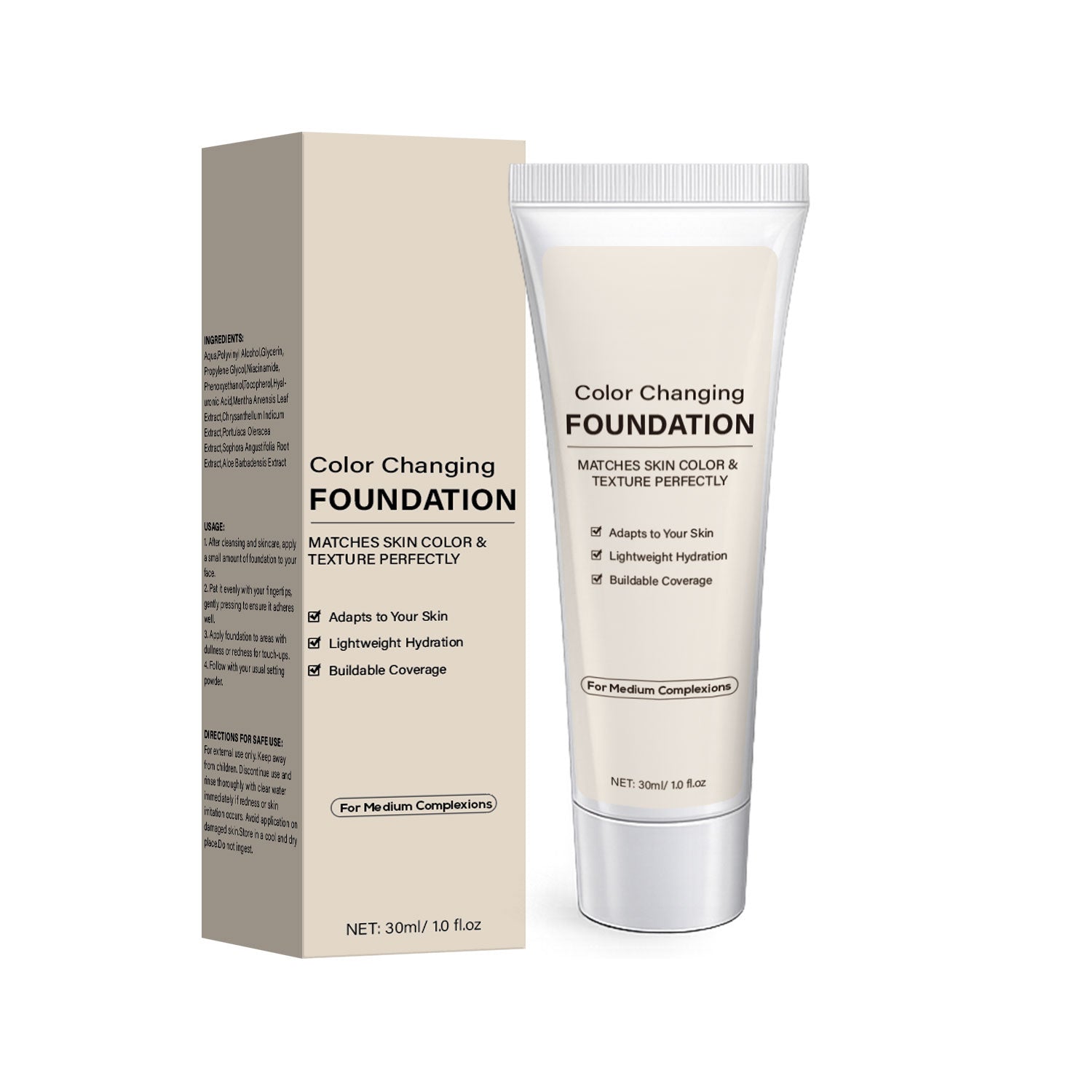 Custom Logo 30ML Flawless Finish Color Changing Sunscreen Foundation For Chenzhimei Cosmetics