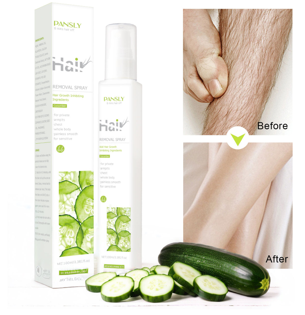 100ml Custom Private Label Cucumber Ten Minutes Hair Removal Hair Removal Spray