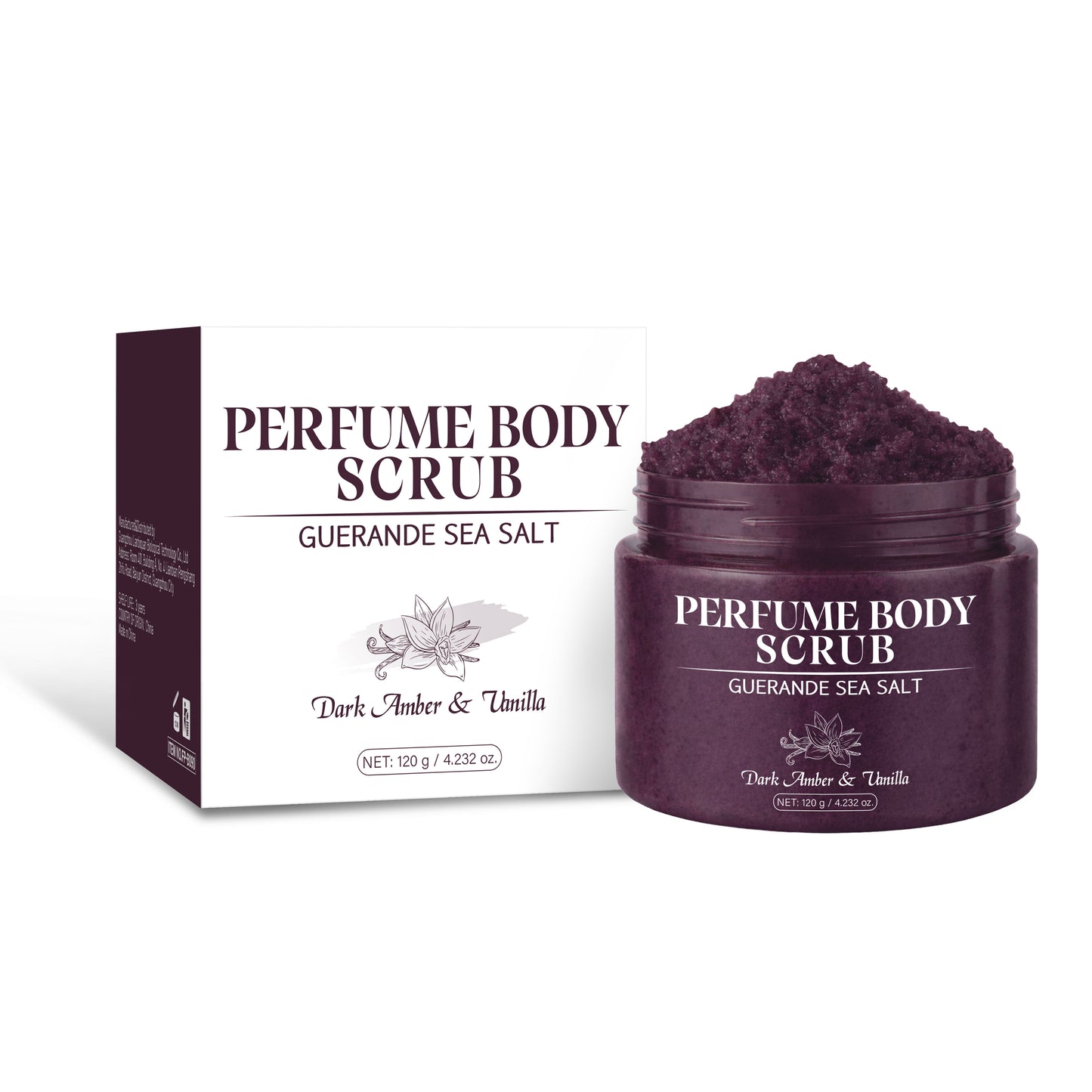 Private Label 120g Exfoliating Dark Amber Vanilla Perfume Body Scrub