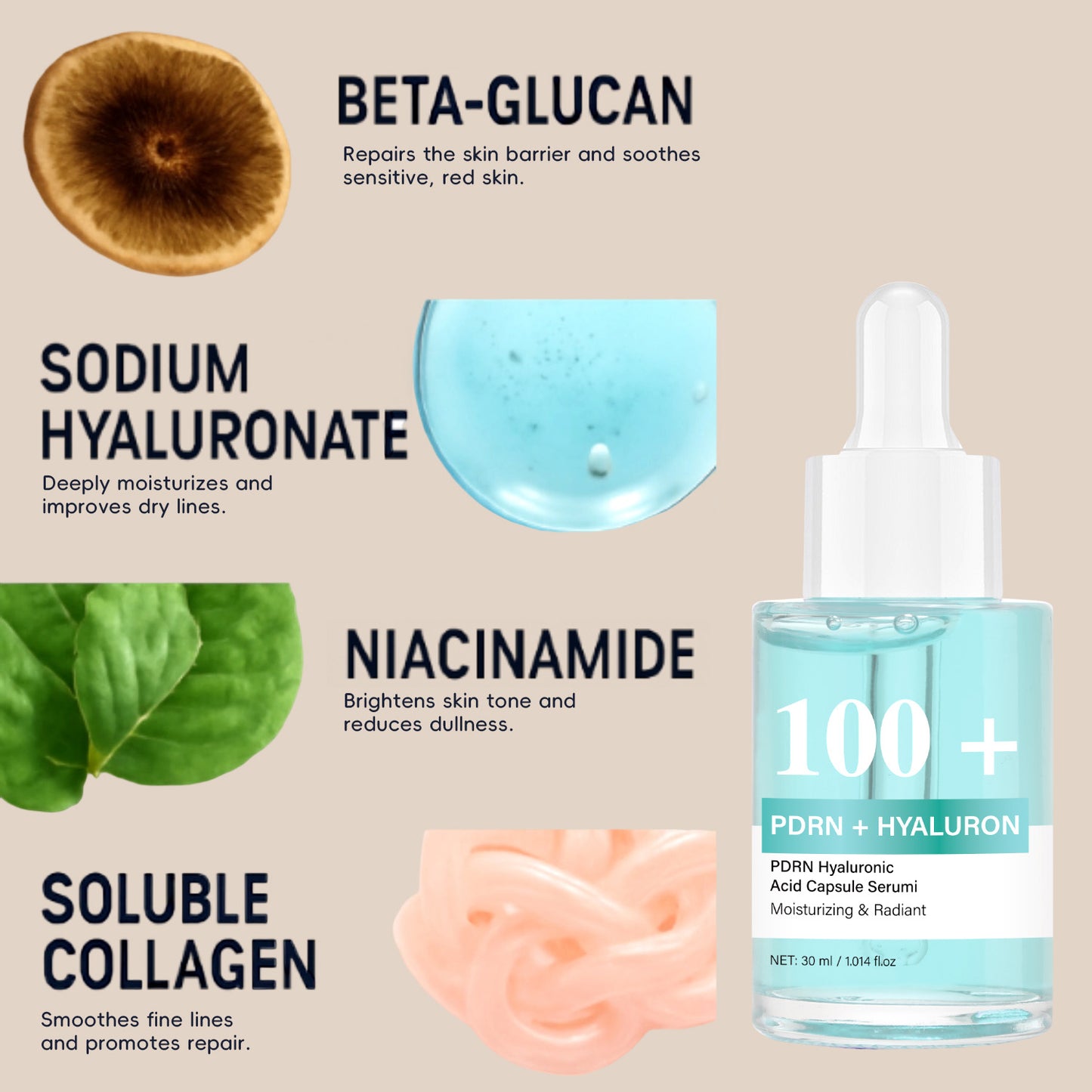 Custom Logo 30ML Hydrating Glowing PDRN Hyaluronic Acid Capsule Serum