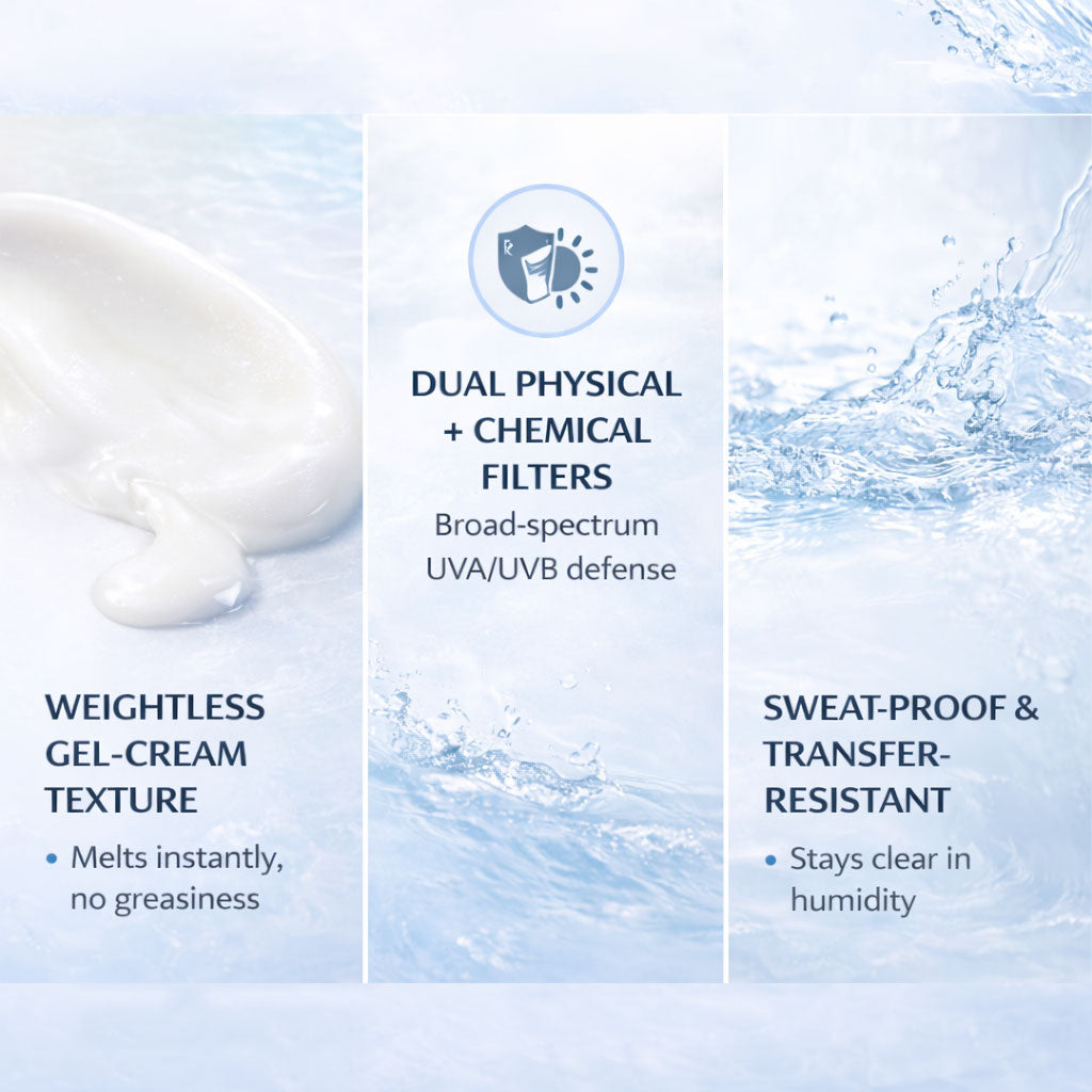 Weightless Gel-cream Texture Dual Physical Chemical Filters Sweat-proof Transfer-resistant For Hyalu-Cica Water-Fit UVA UVB SPF50 Sun Serum Sunscreen