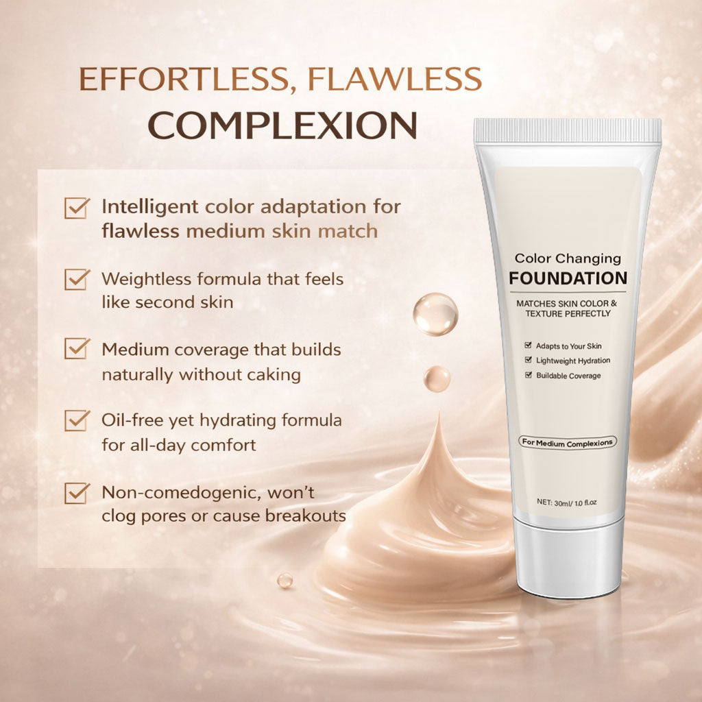 intelligent color adaptation for flawless medium skin match weightless formula that feels like second skin For Custom Logo 30ML Flawless Finish Color Changing Sunscreen Foundation
