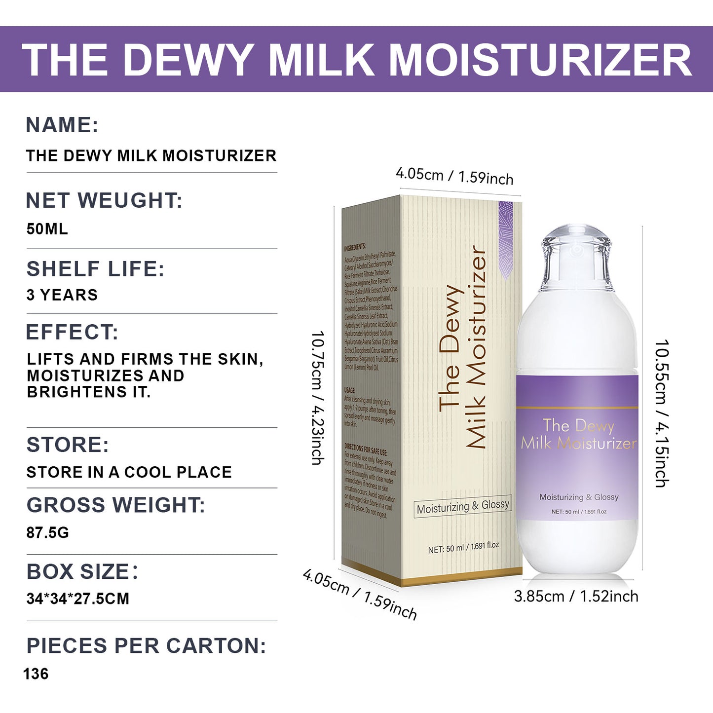 OEM ODM 50ML Moisturizing Nourishing Brightening Dewy Milk Moisturizer