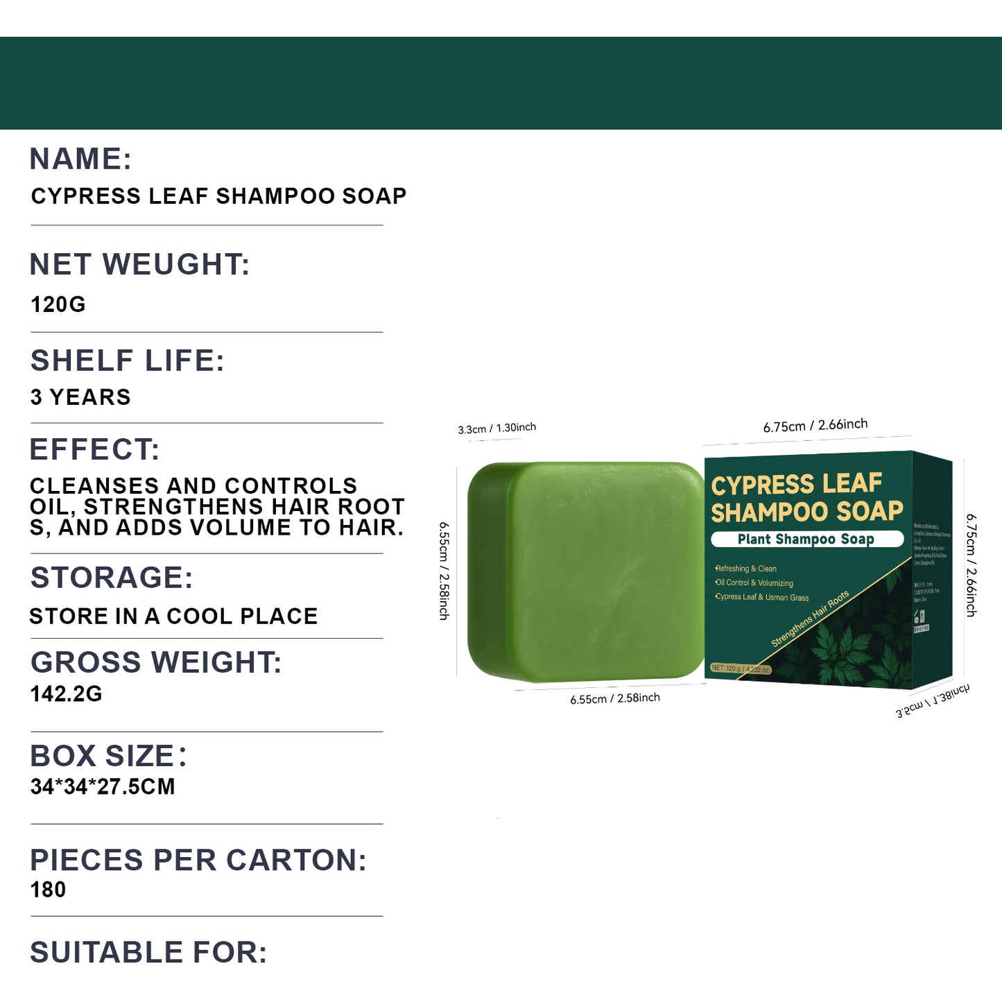 Private Label 120g Strengthen Volume Hair Cypress Leaf Shampoo Soap