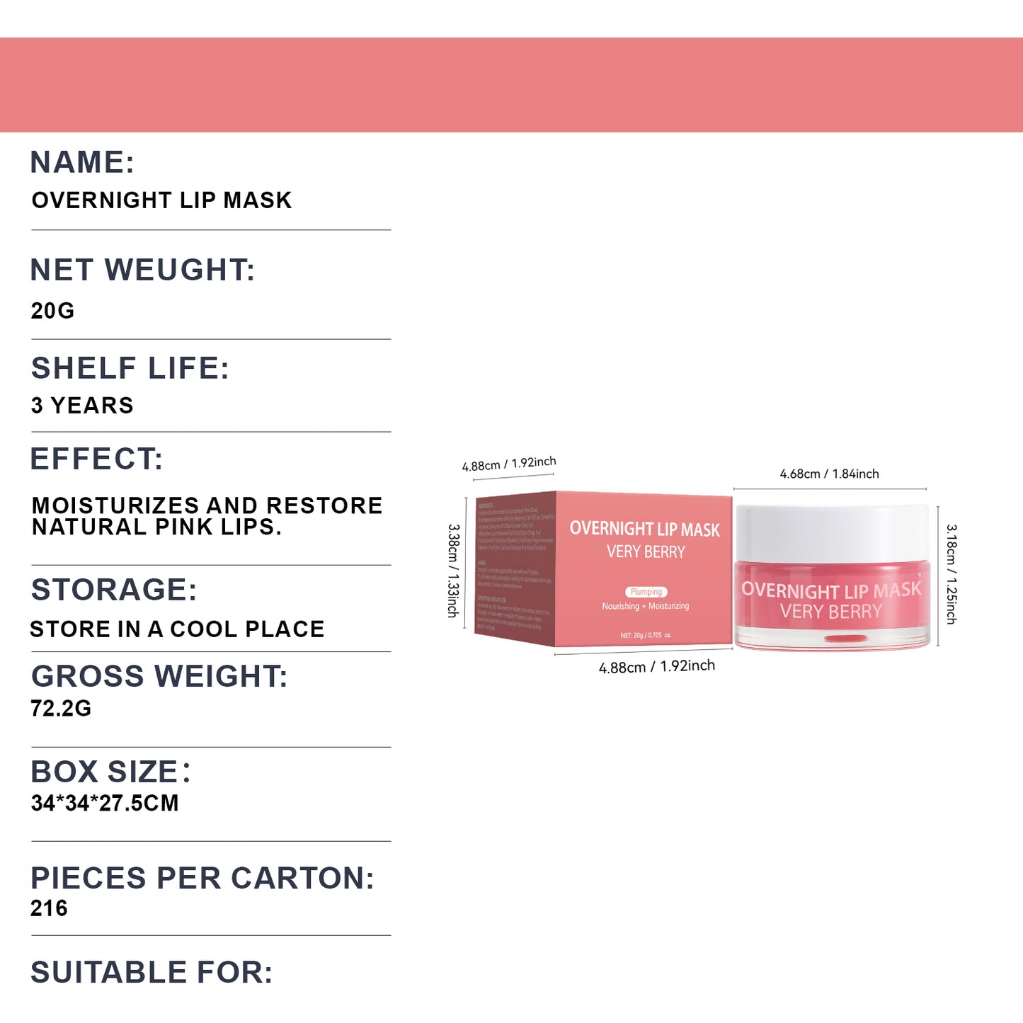 Cosmetics Factory 20g Moisturizing Exfoliating Overnight Lip Mask