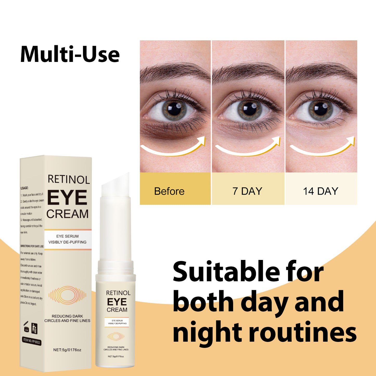 5g Cosmetics Manufacturer OEM ODM Dark Circles Eye Wrinkles Fine Lines Removal Friming Lifting Retinol Caffeine Eye Cream Stick