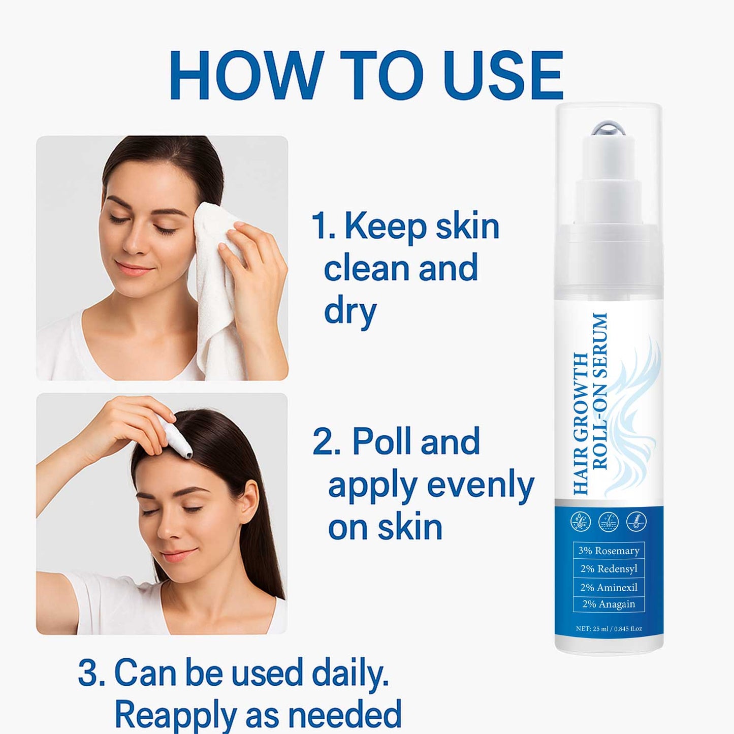 Private Label 25ML Volume Strengthen Hair Growth Roll-On Serum
