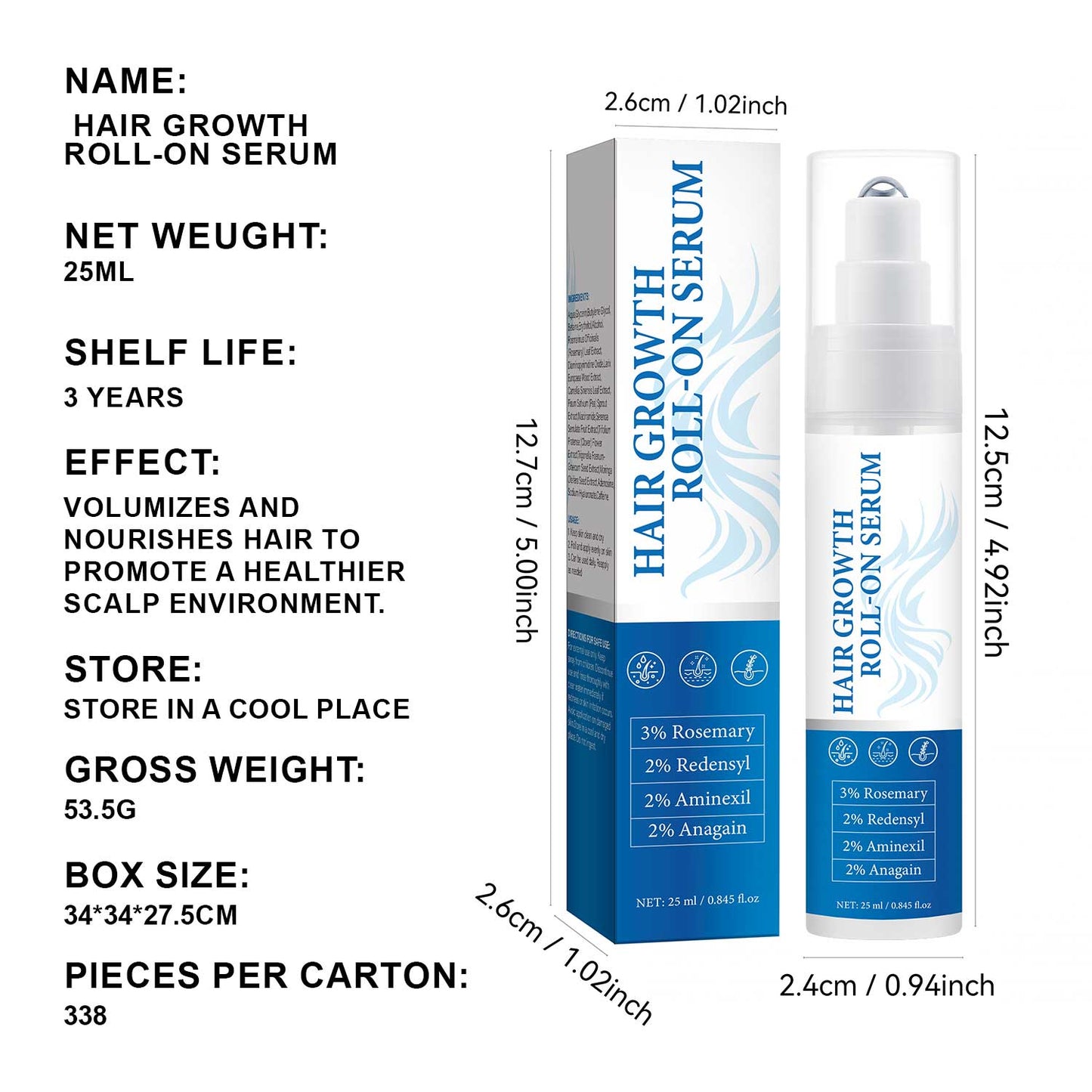 Private Label 25ML Volume Strengthen Hair Growth Roll-On Serum