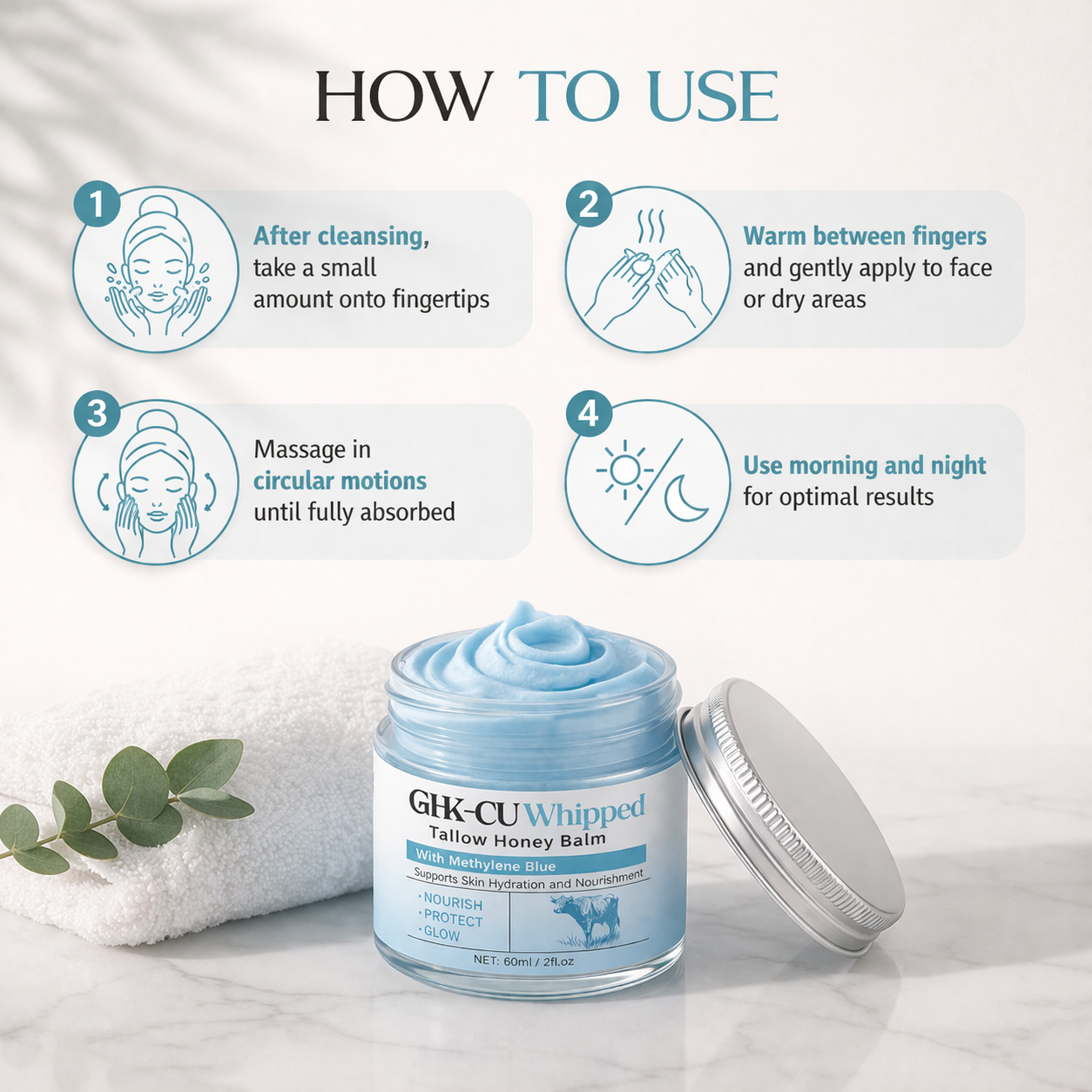 how to use For OEM ODM 50g Moisturizing Repairing GHK-CU Whipped Tallow Honey Balm