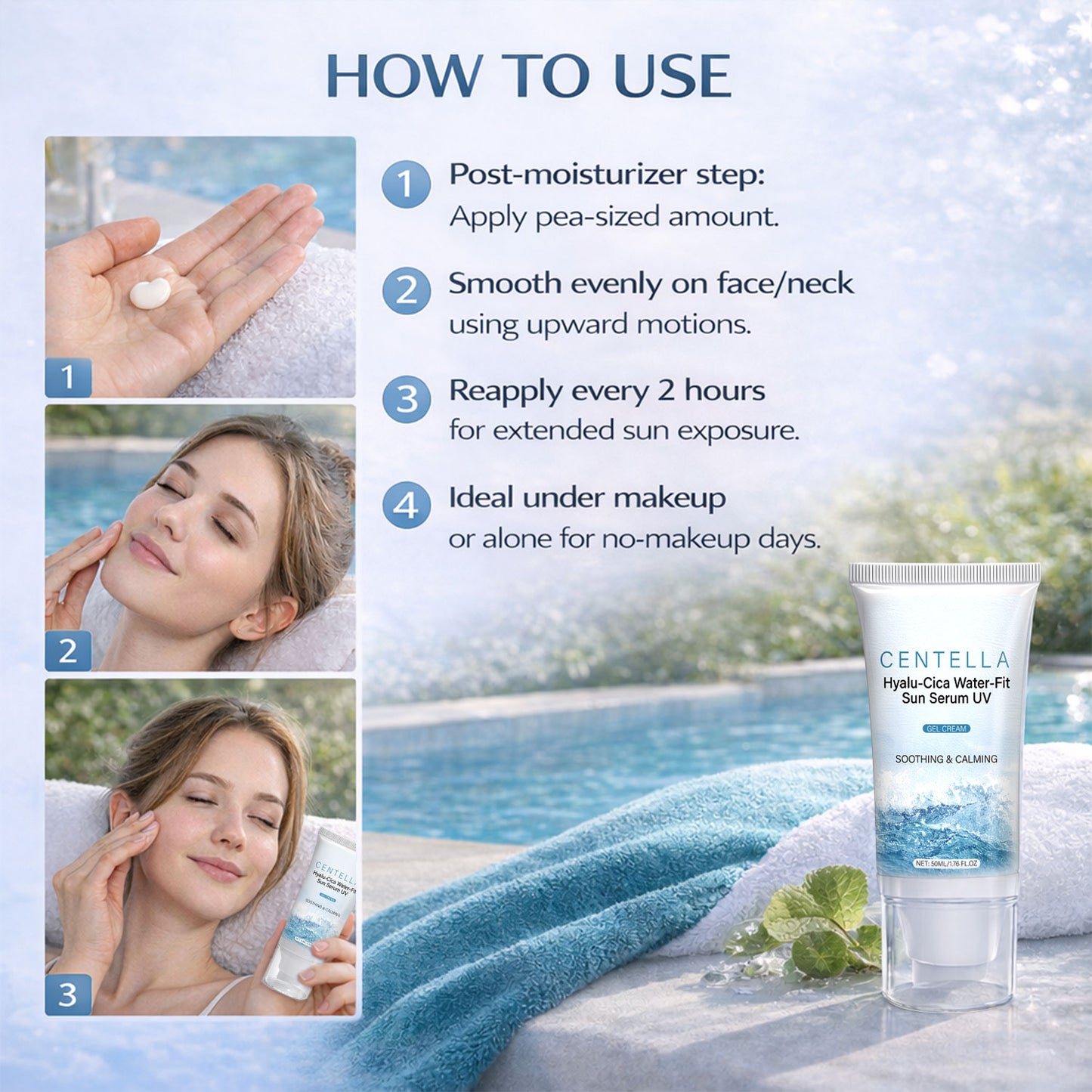 How To Use For Hyalu-Cica Water-Fit UVA UVB SPF50 Sun Serum Sunscreen