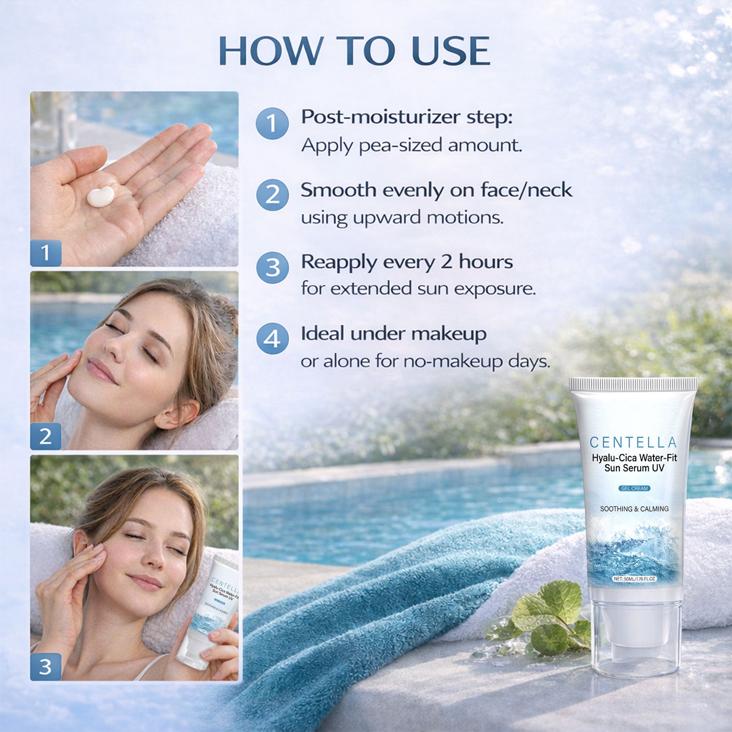 How To Use For Hyalu-Cica Water-Fit UVA UVB SPF50 Sun Serum Sunscreen