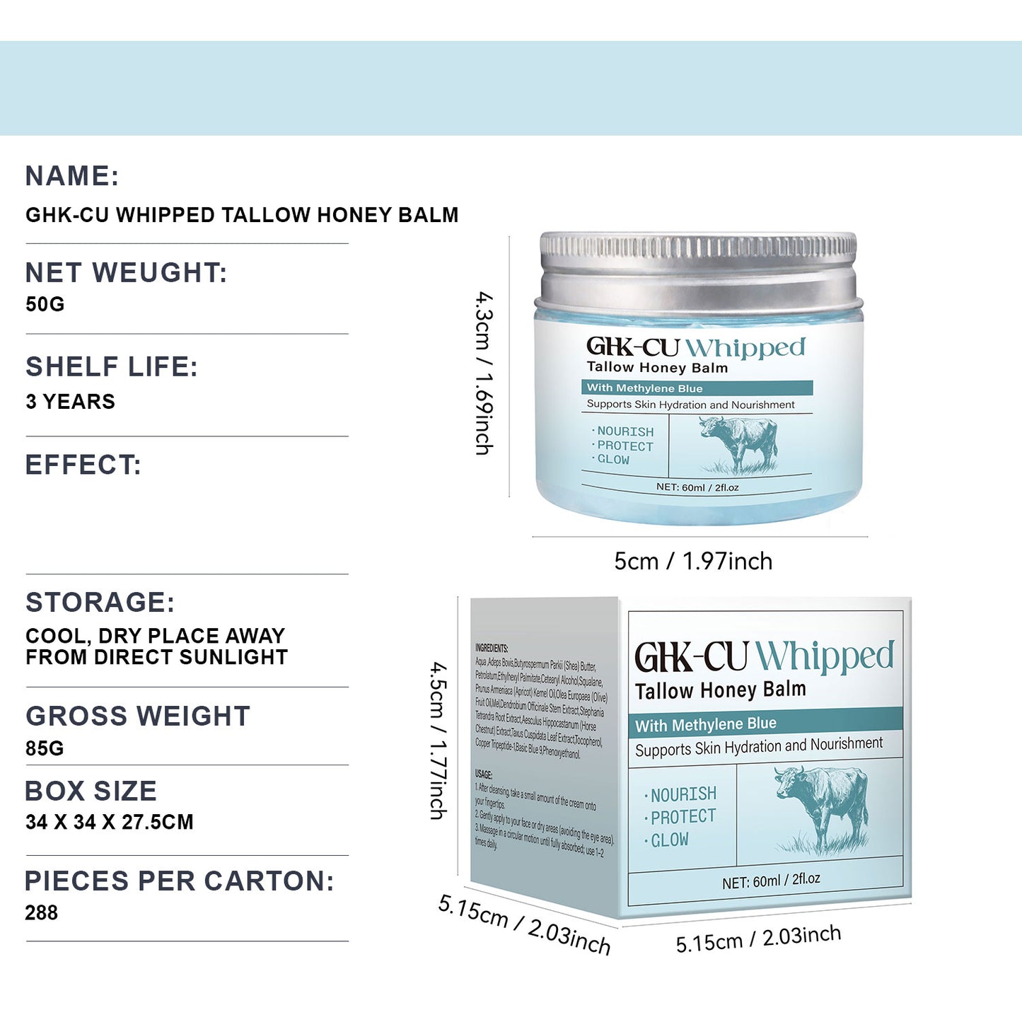 product detailed information For OEM ODM 50g Moisturizing Repairing GHK-CU Whipped Tallow Honey Balm