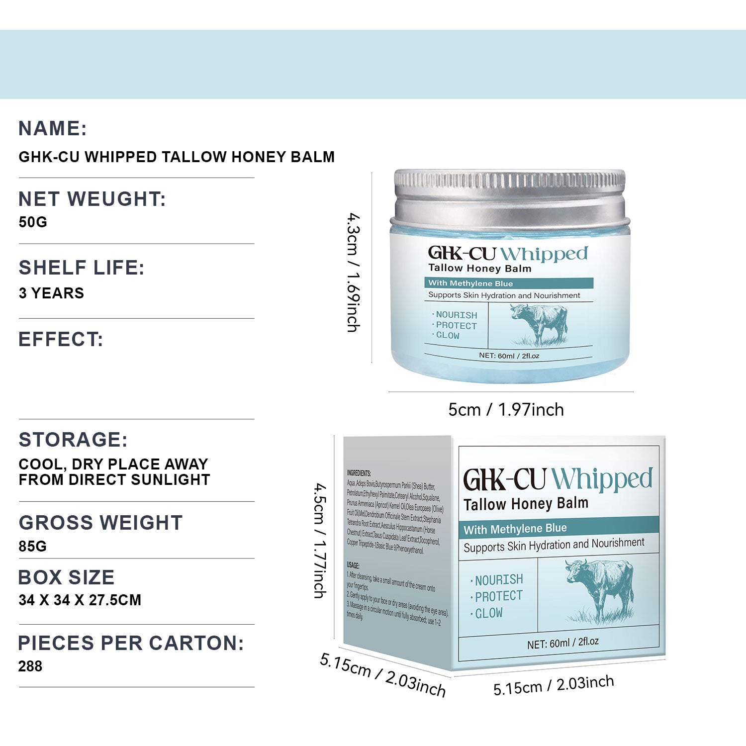 product detailed information For OEM ODM 50g Moisturizing Repairing GHK-CU Whipped Tallow Honey Balm