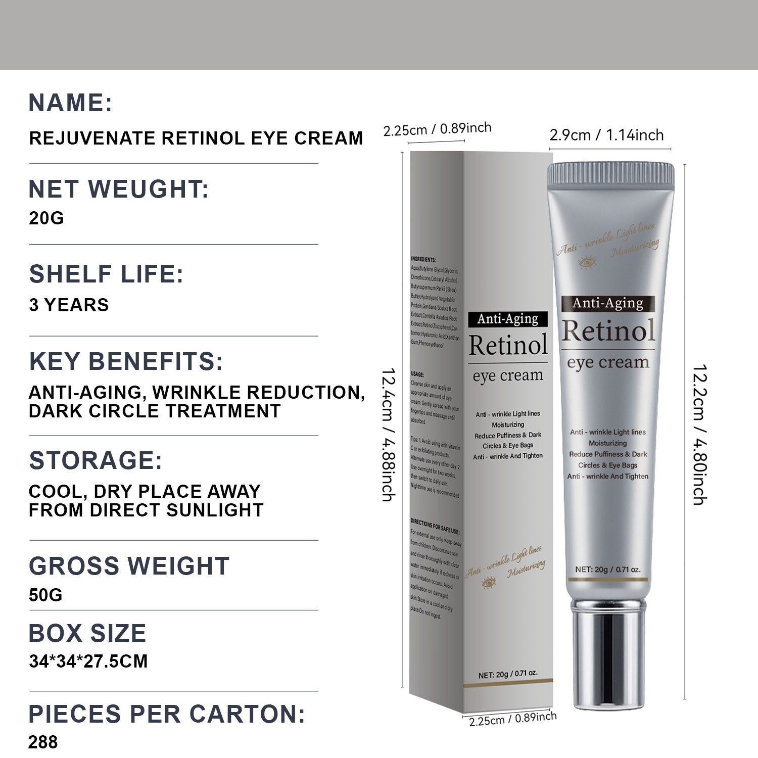 Product Detailed Information For Private Label 20g Anti-aging Anti-wrinkle Retinol Eye Cream